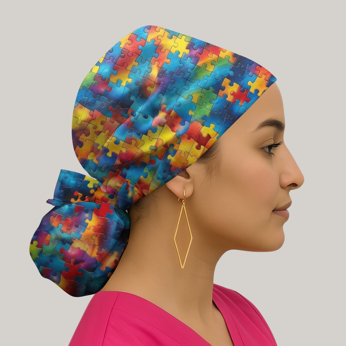 Rainbow Puzzle Piece Scrub Cap