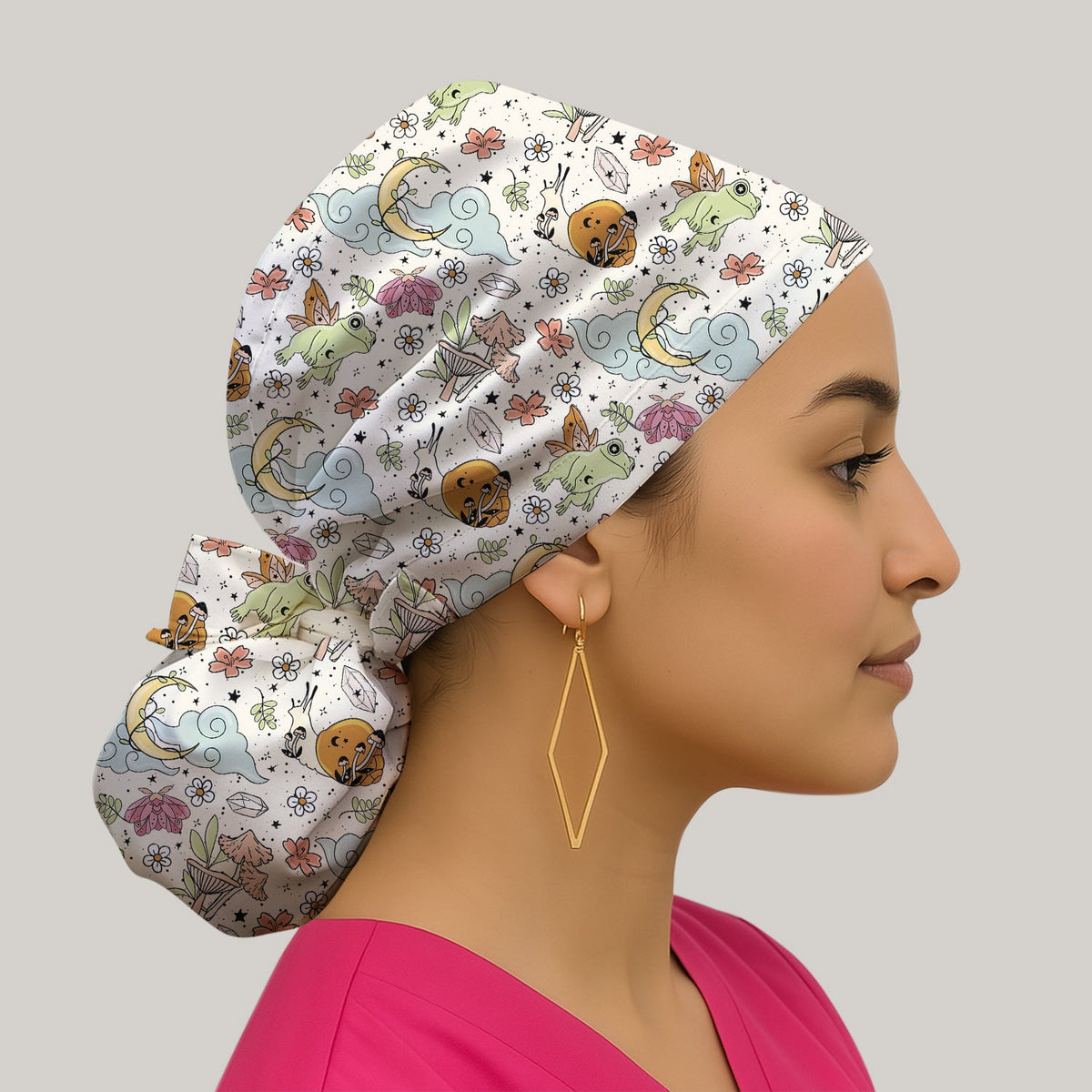 Whimsical Frog Moon Mushroom Scrub Cap