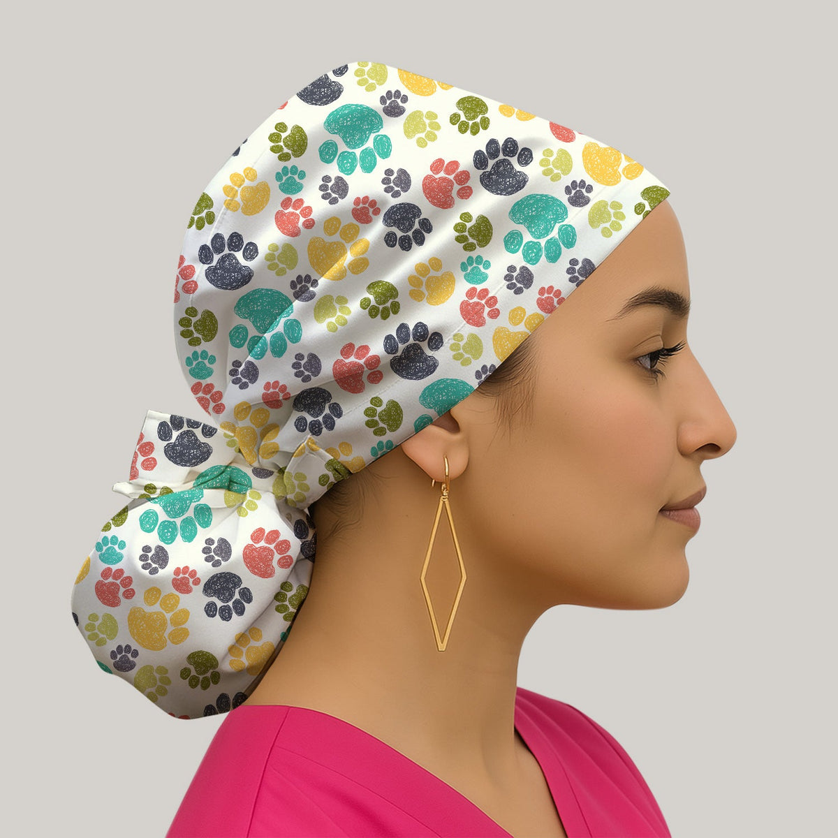 Colorful Paw Print Animal Scrub Cap