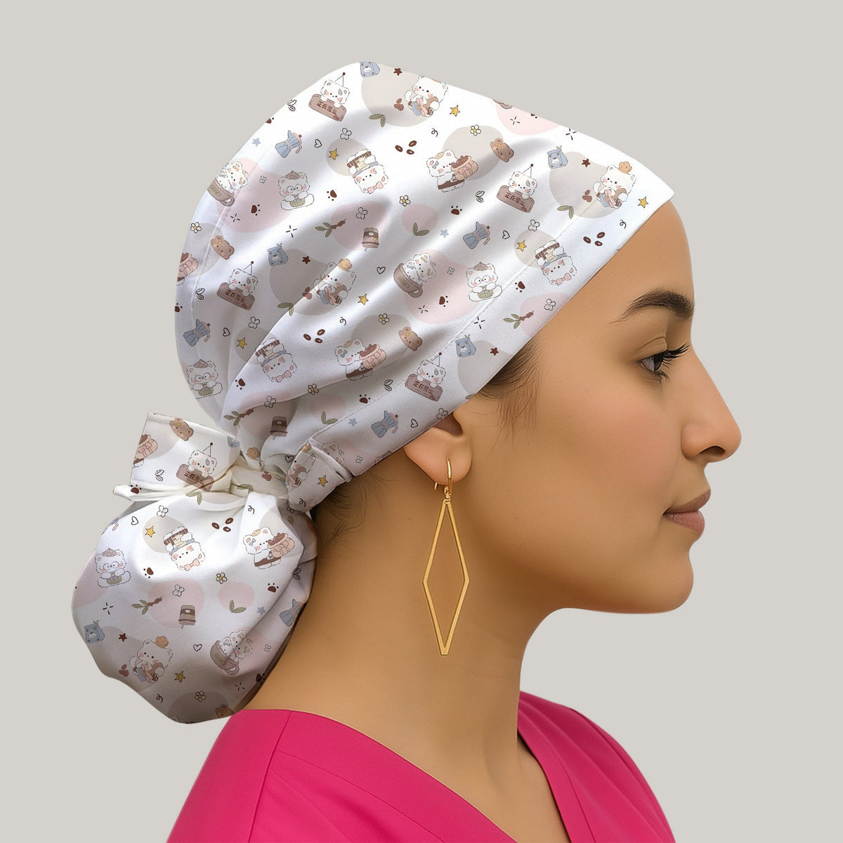 Cat With Coffee Paw Heart Scrub Cap