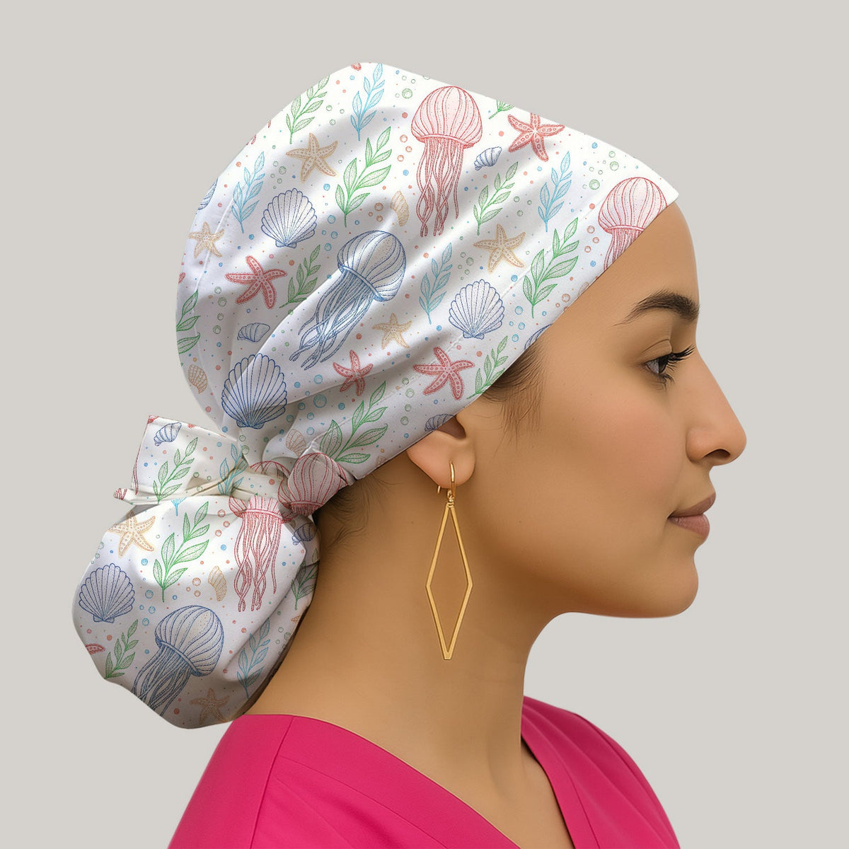 Ocean Jellyfish Starfish Seashell Nurse Scrub Cap