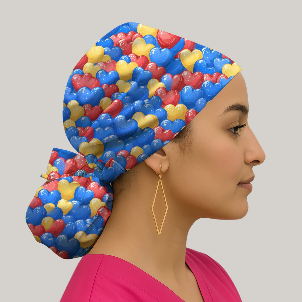 Colorful Autism Heart Scrub Cap
