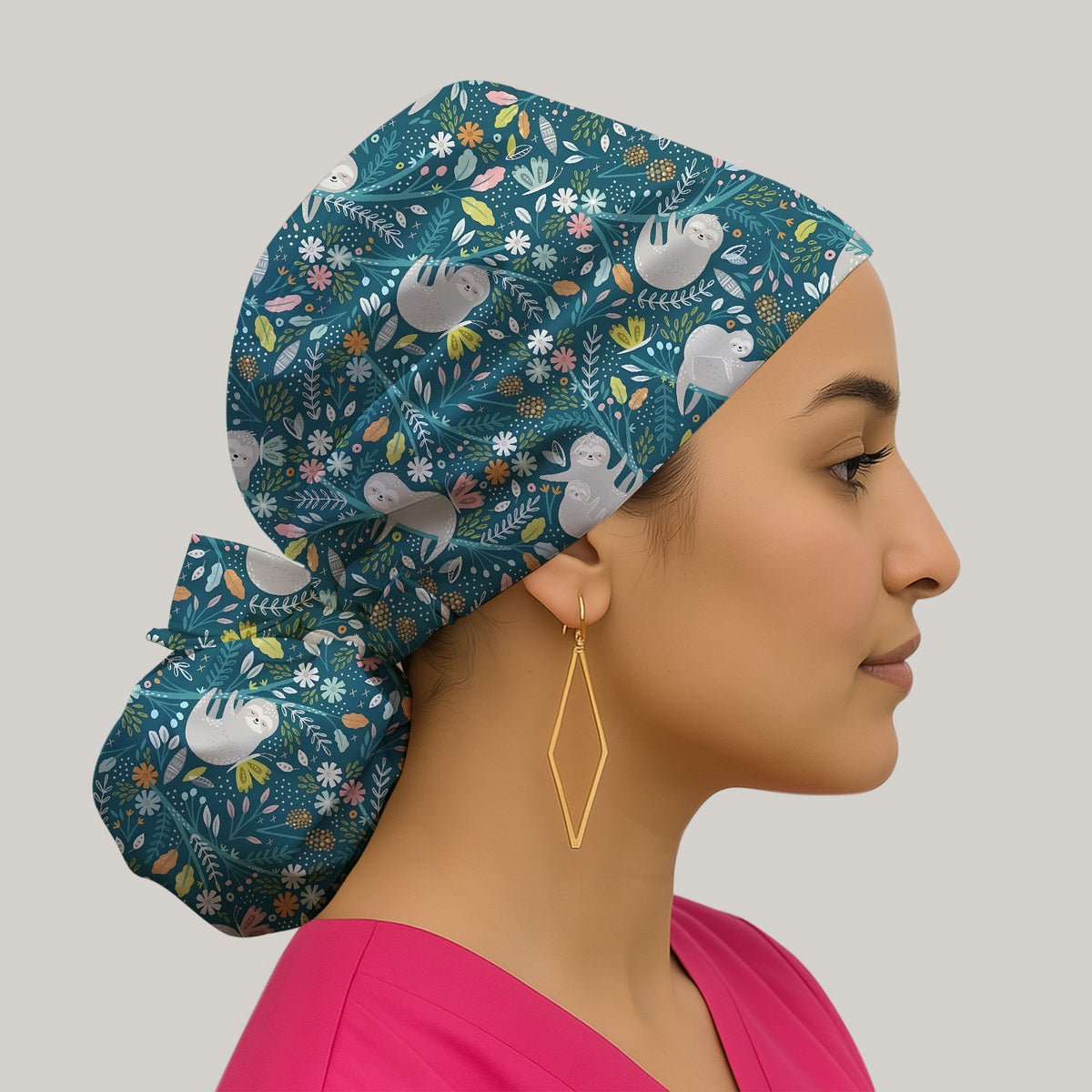Sloth Jungle Leaf Scrub Cap