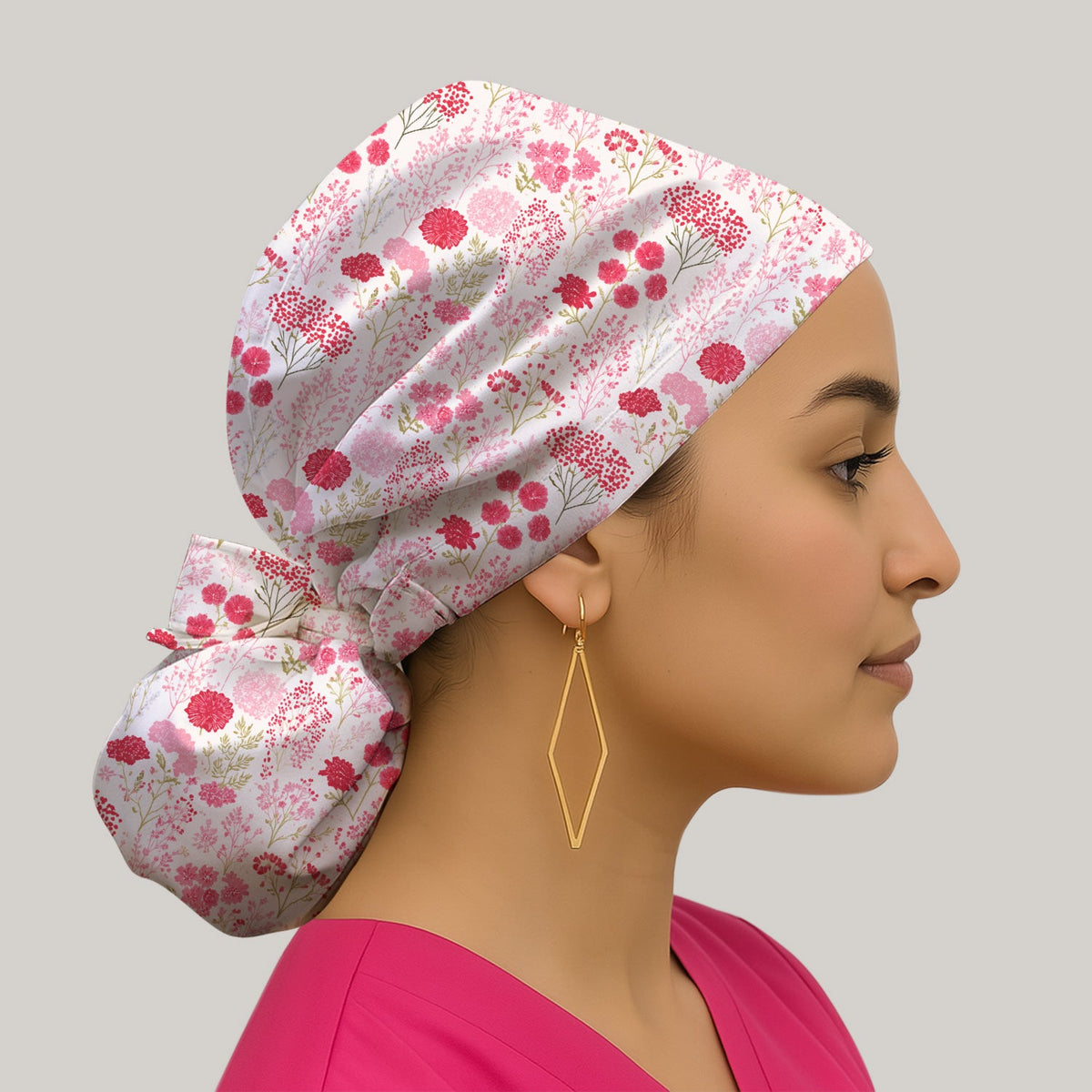 Pink Floral Allover Scrub Cap