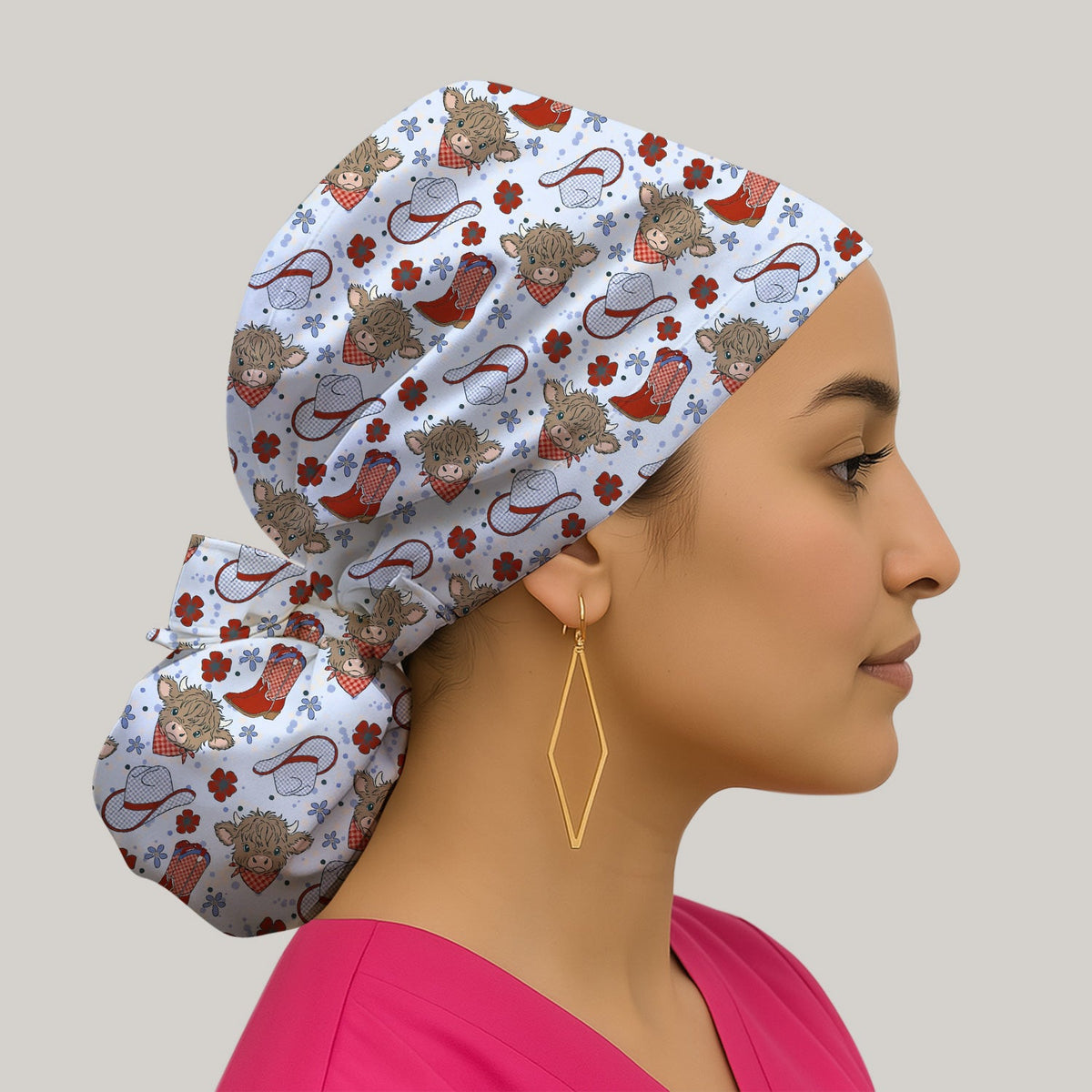 Highland Cow Cowboy Boots Scrub Cap