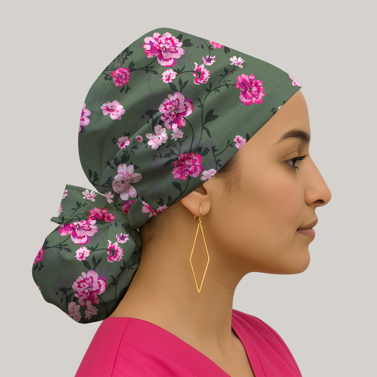 Pink Floral Blossom Scrub Cap