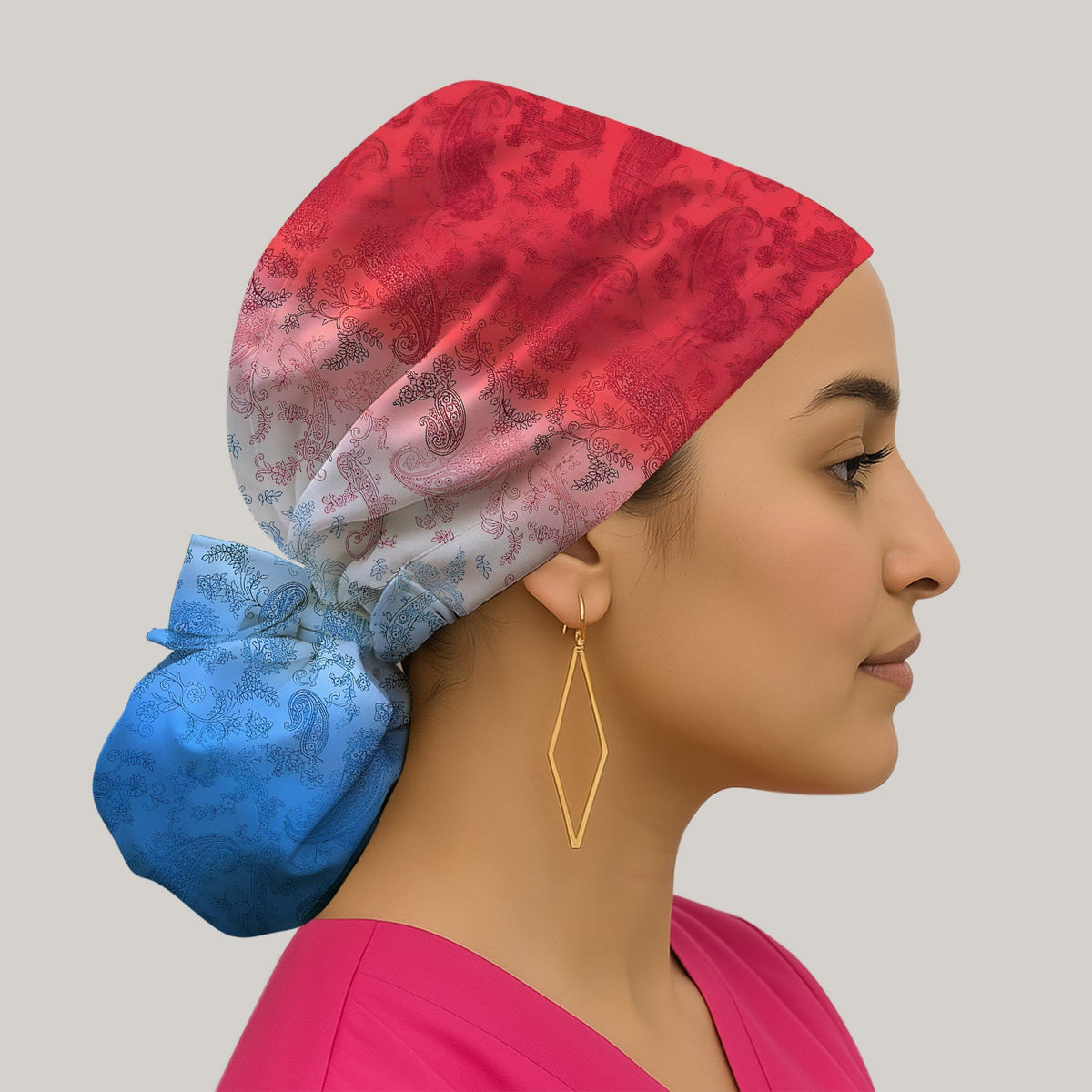 Red Blue Paisley Ombre Scrub Cap