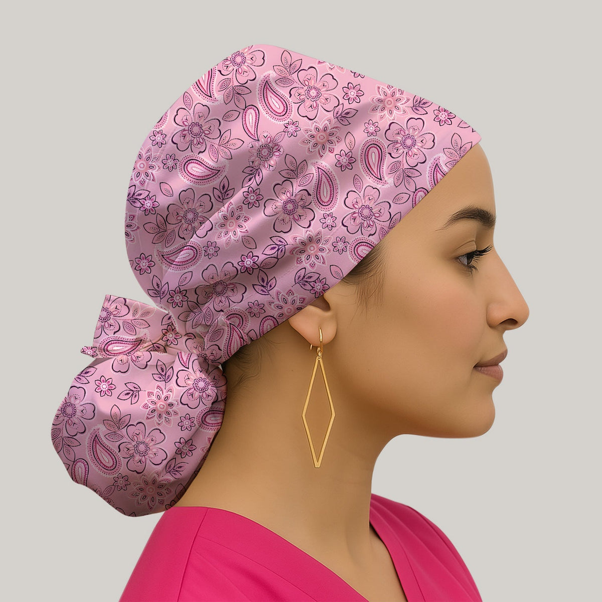 Pink Paisley Floral Scrub Cap