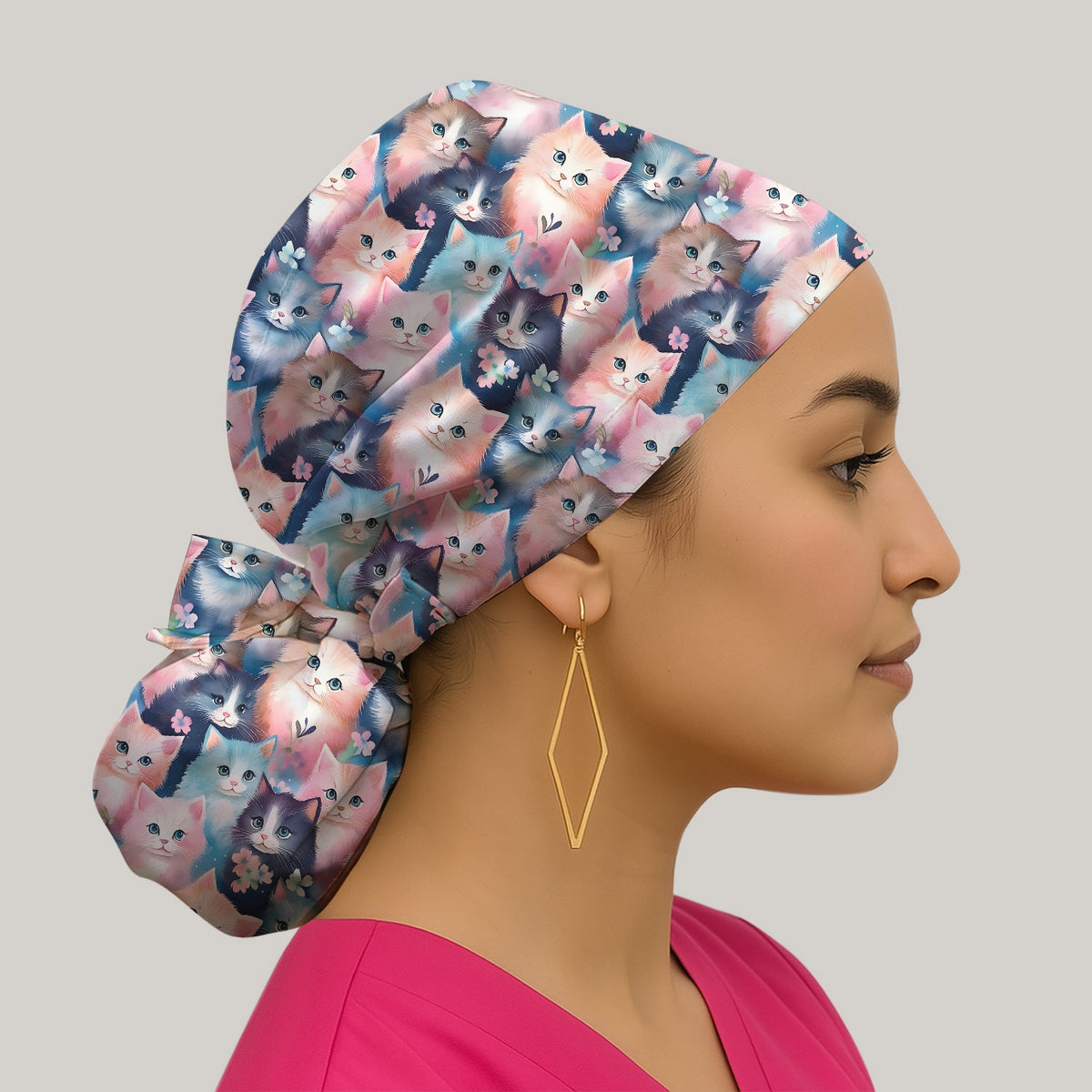 Pastel Kitten Aesthetic Nurse Scrub Cap