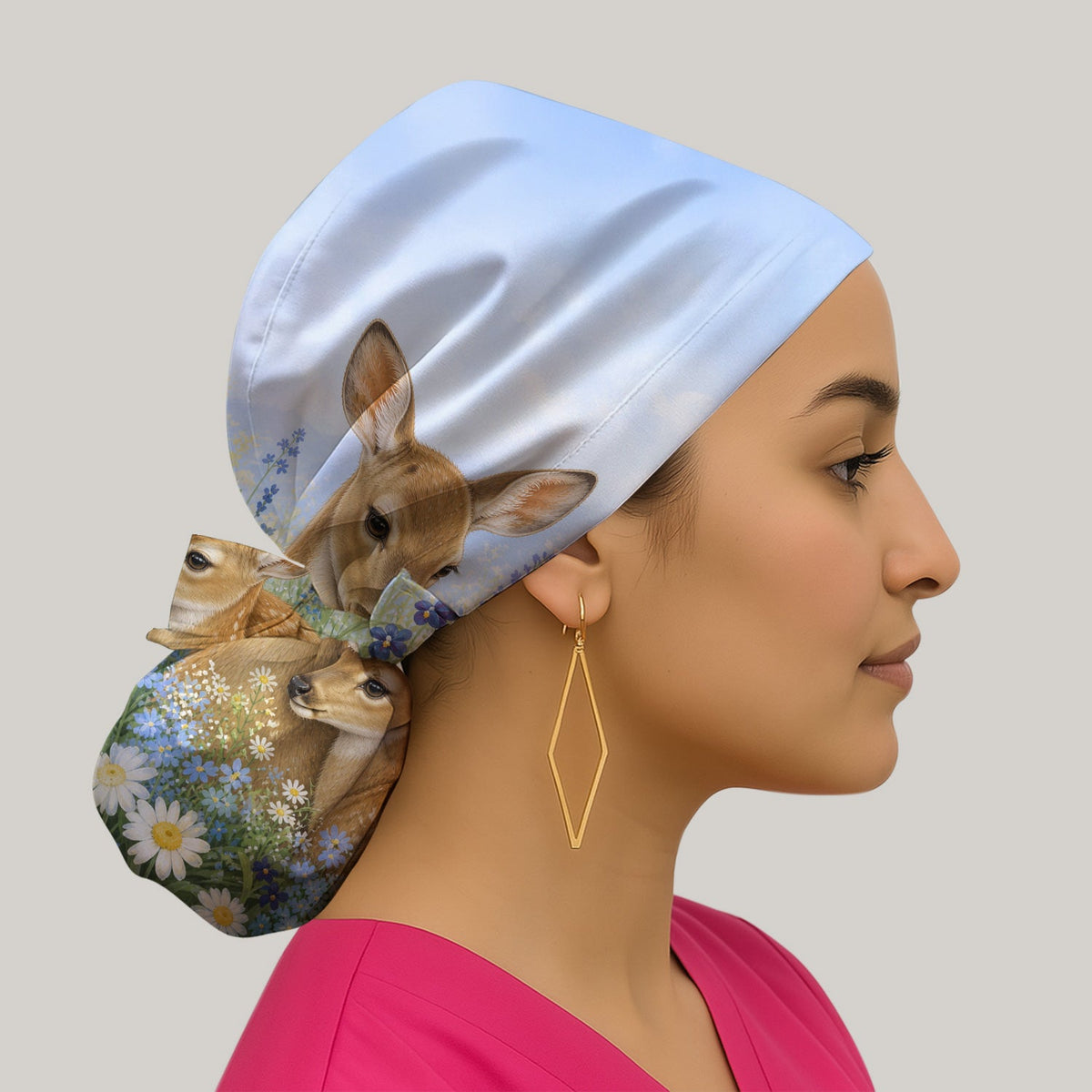Deer Mother Baby Meadow Scrub Cap