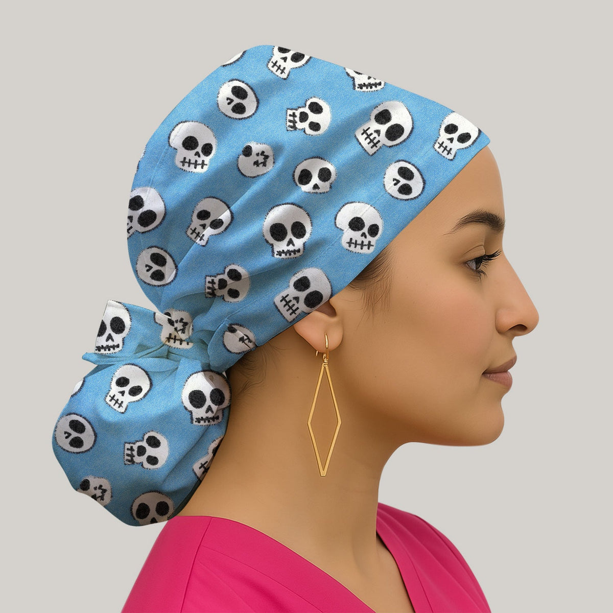 Blue Skull Scrub Cap - Halloween Gift For Nurse