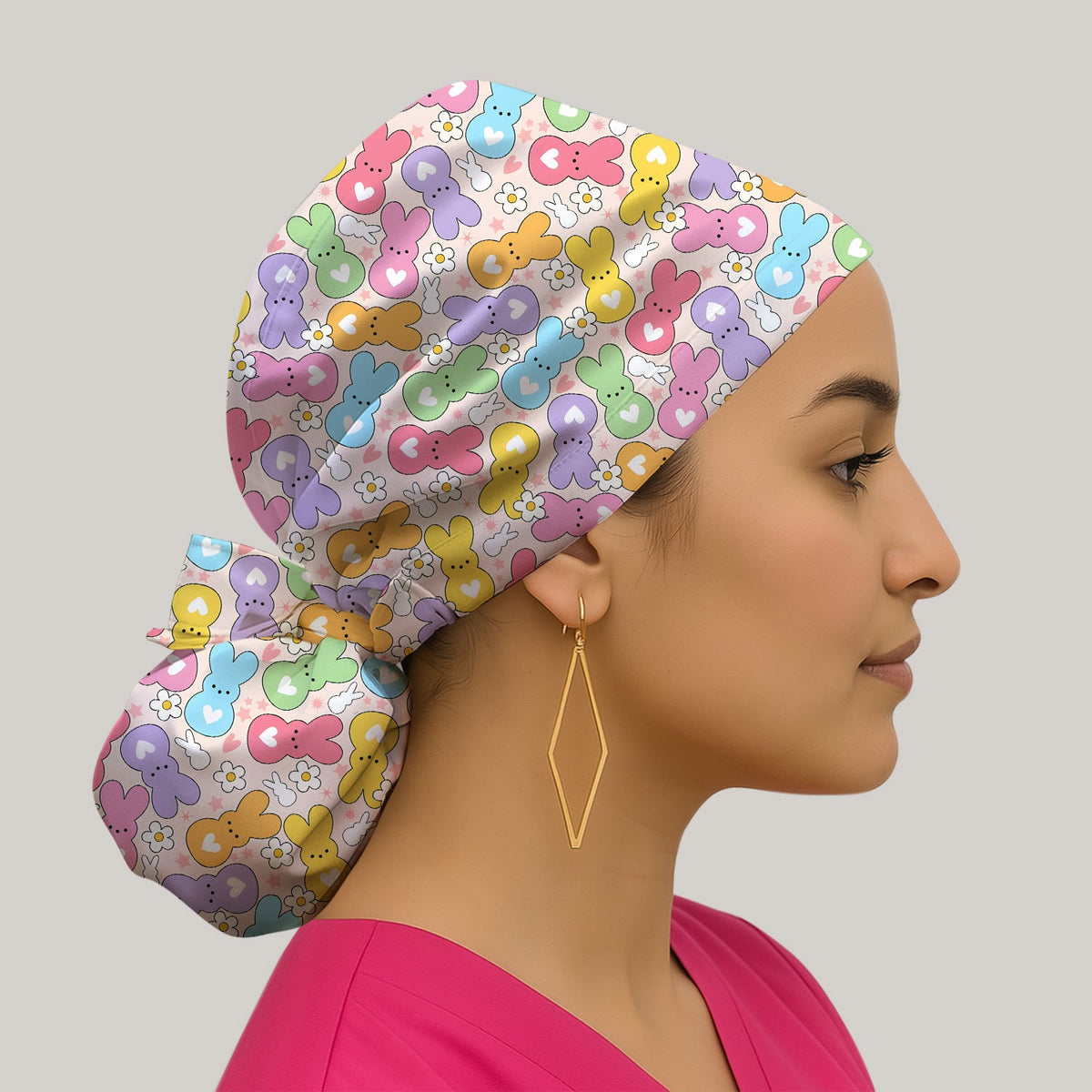Sweet Pastel Bunny Daisy Scrub Cap