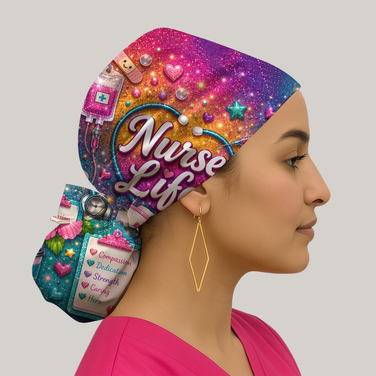 Colorful Nurse Life Heart Scrub Cap