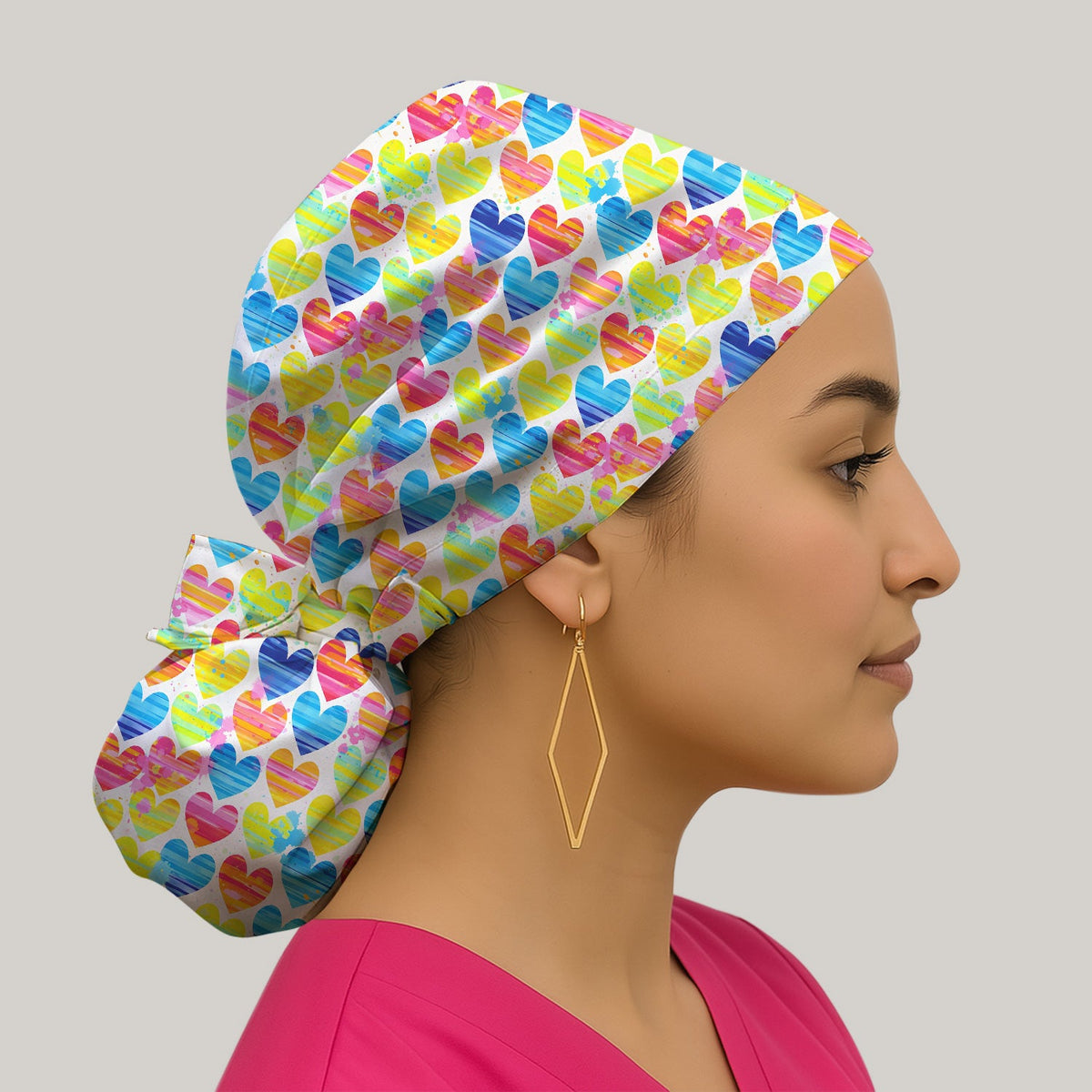 Rainbow Heart Scrub Cap