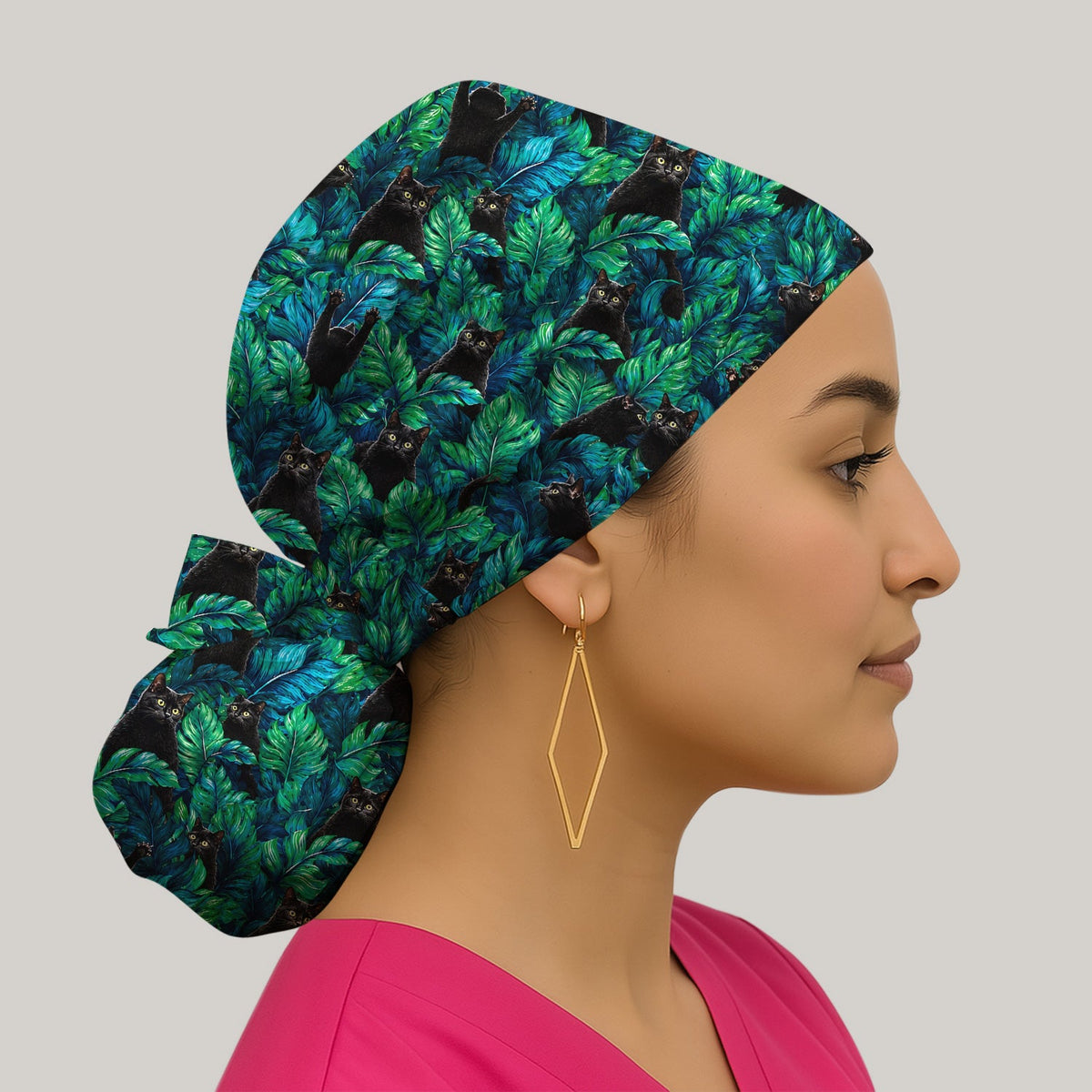 Black Cat Tropical Jungle Scrub Cap