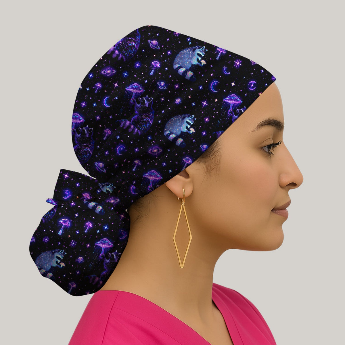 Raccoon Mushroom Galaxy Scrub Cap