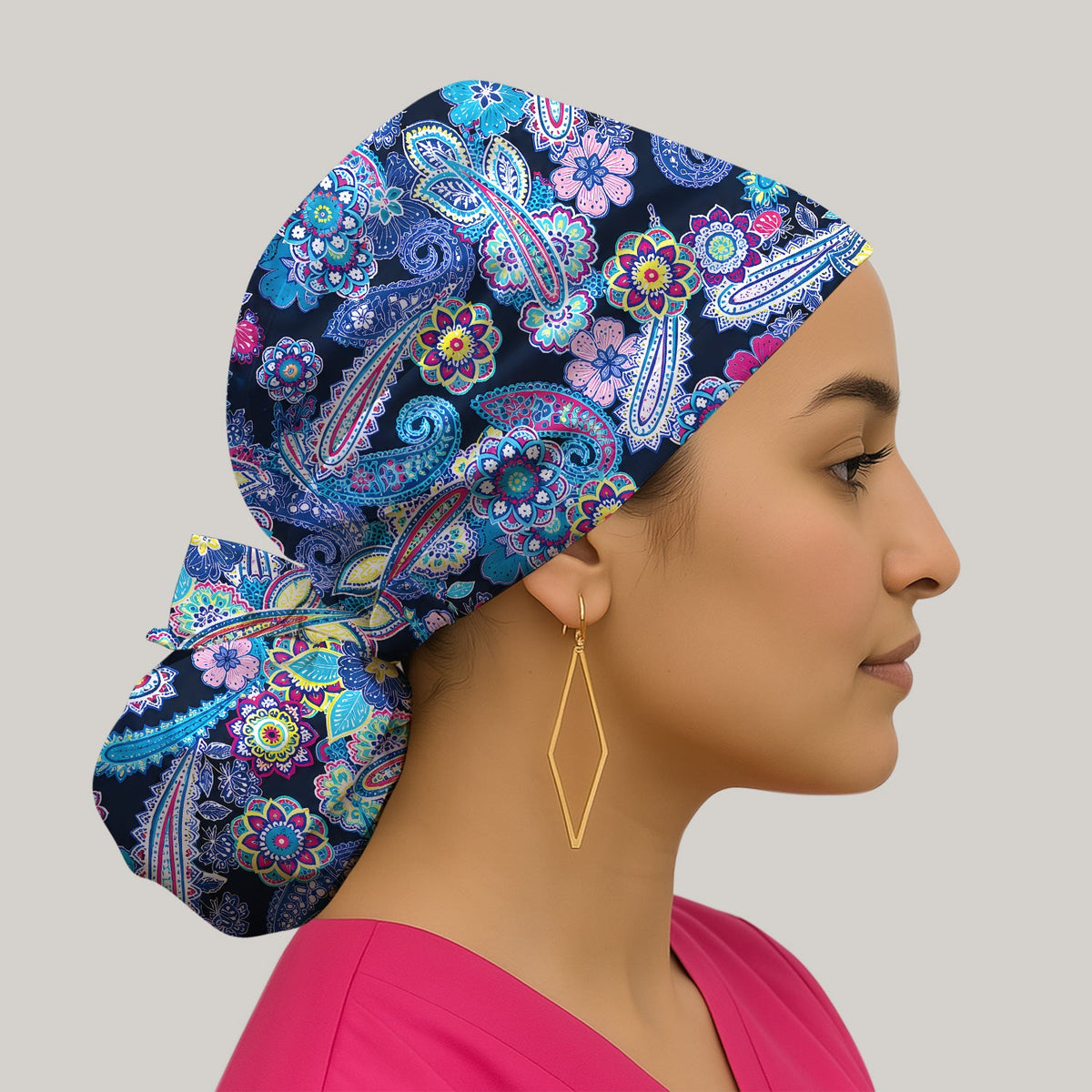Vibrant Paisley Floral Scrub Cap