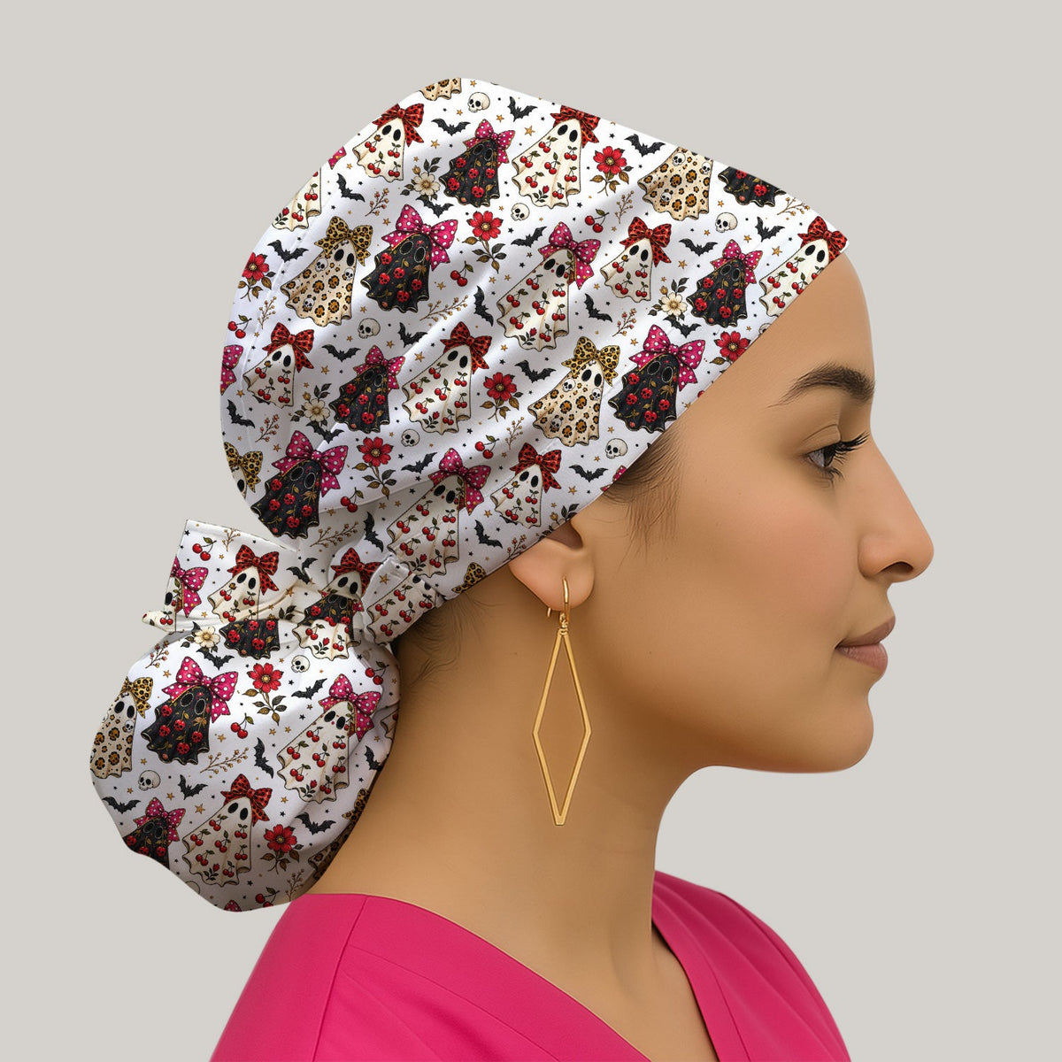 Spooky Ghost Pattern Scrub Cap