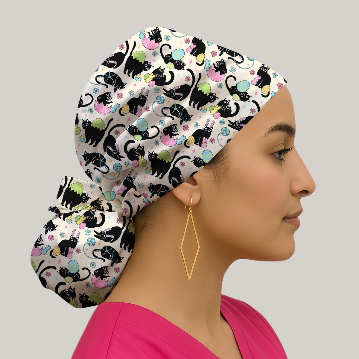 Black Cat Egg Scrub Cap - Easter Gift