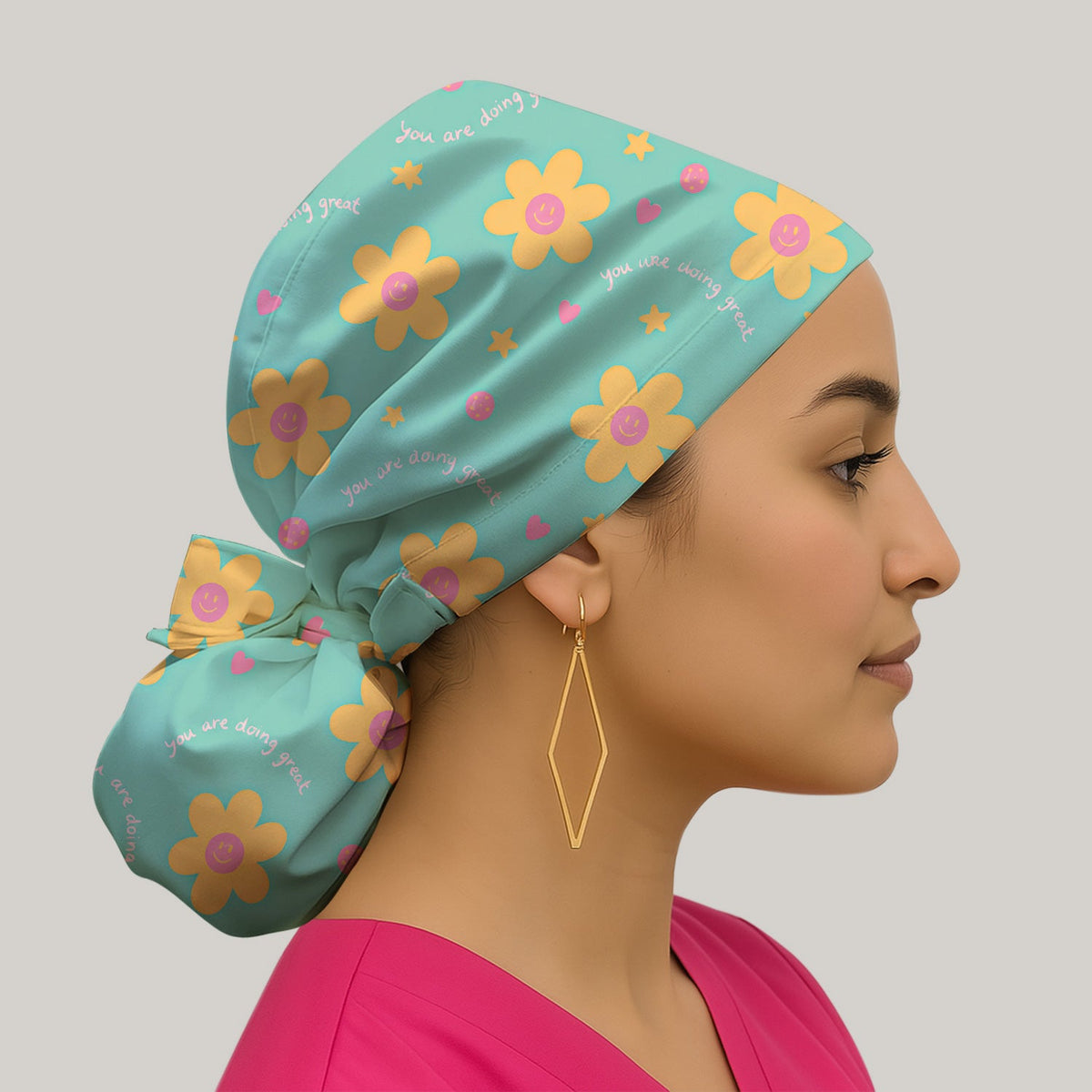 Smiley Flower Scrub Cap