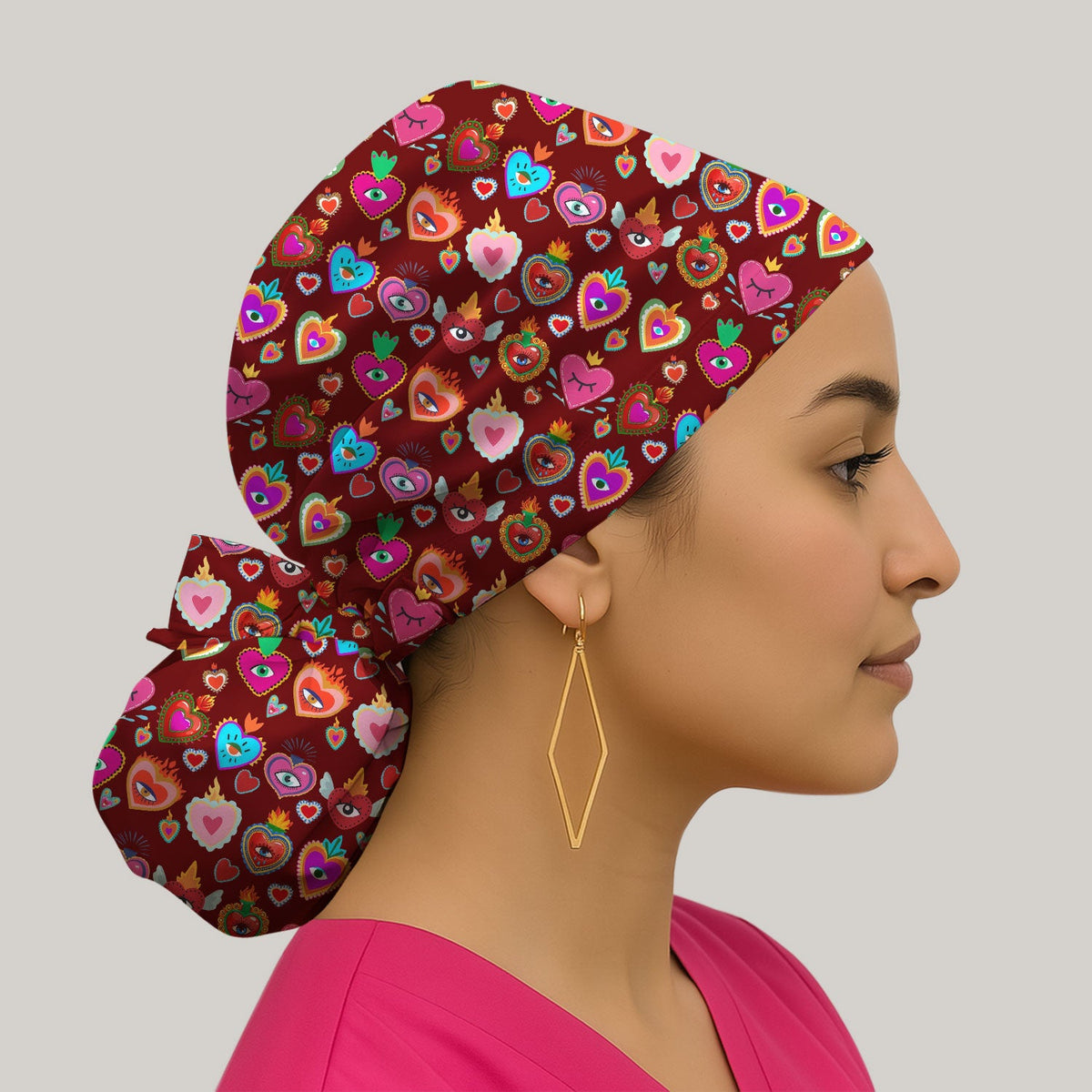 Valentine Colorful Sacred Heart Scrub Cap