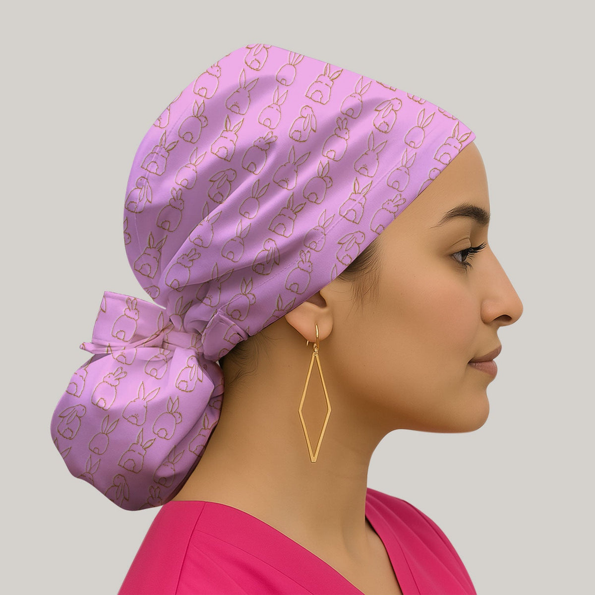 Cartoon Bunny Line Art Scrub Cap