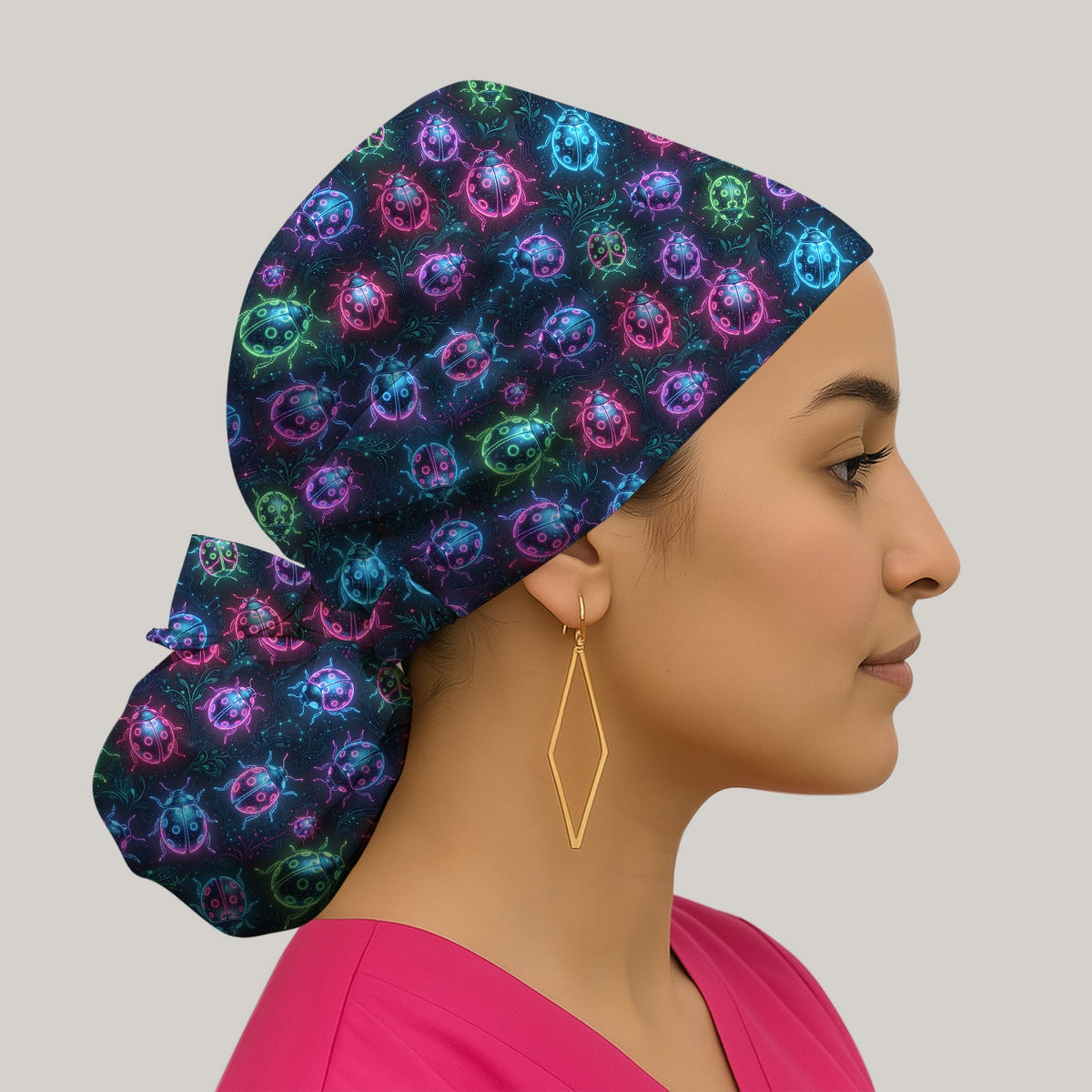 Colorful Neon Ladybug Scrub Cap