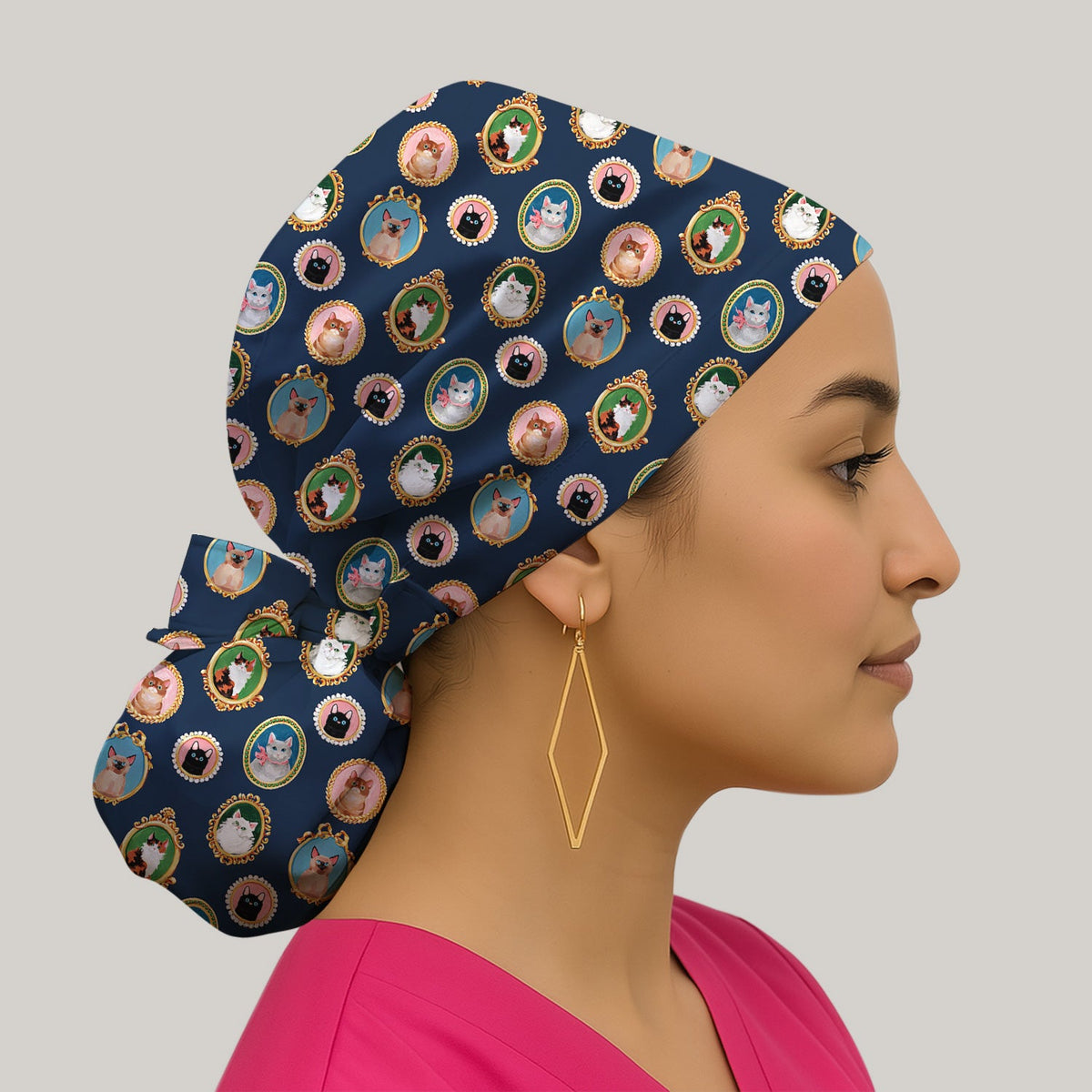 Vintage Cat Portrait Scrub Cap
