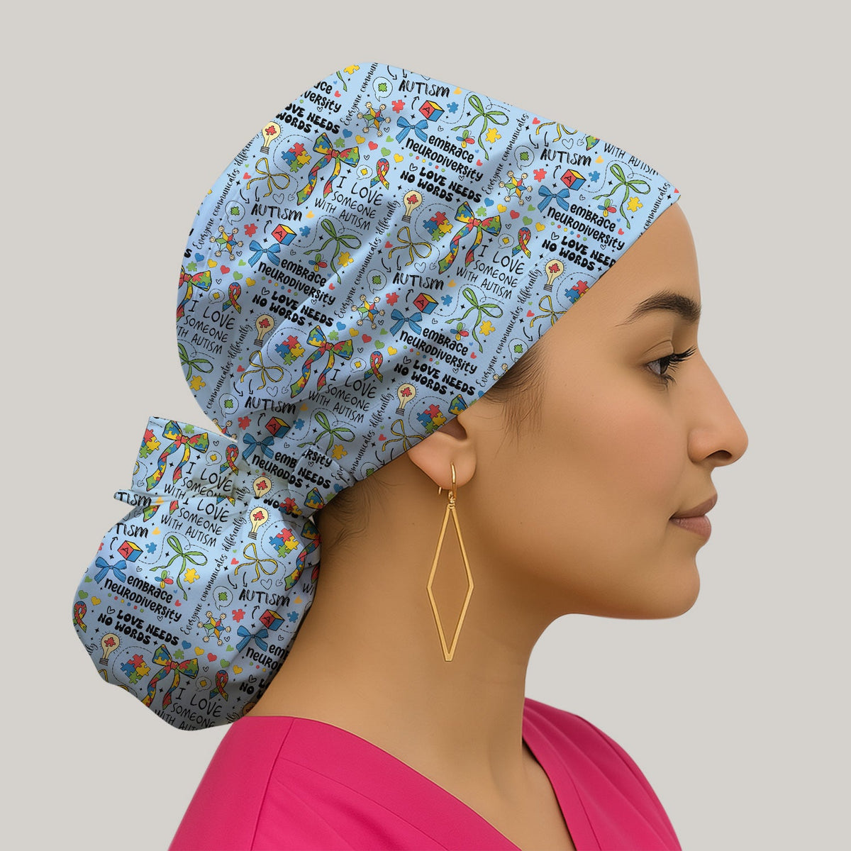 Autism Awareness Puzzle Ribbon Pastel Scrub Cap