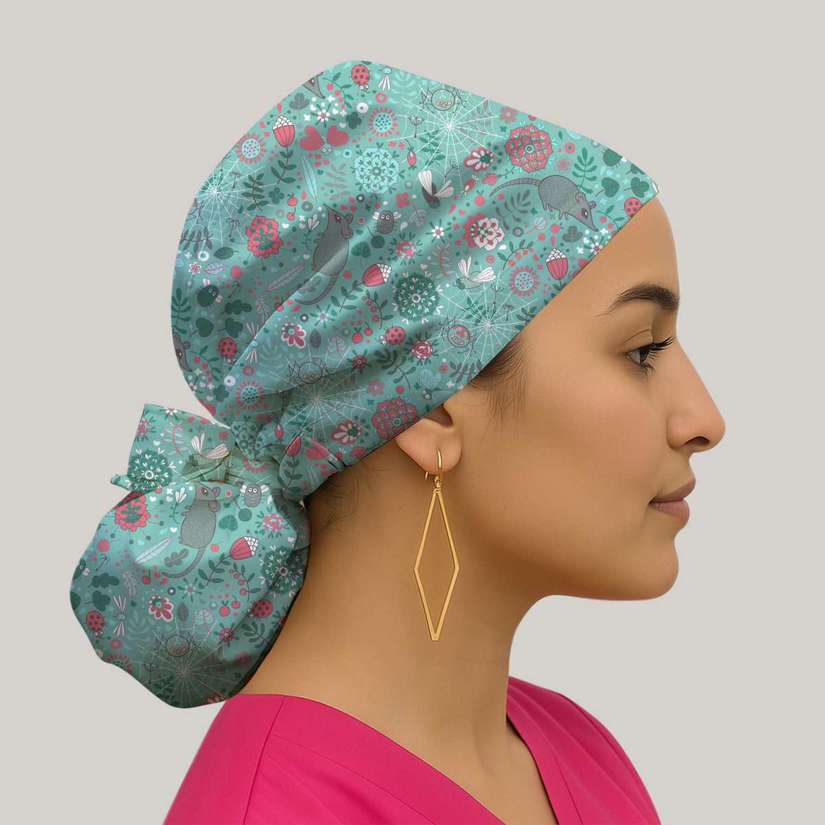 Woodland Mouse Floral Scrub Cap
