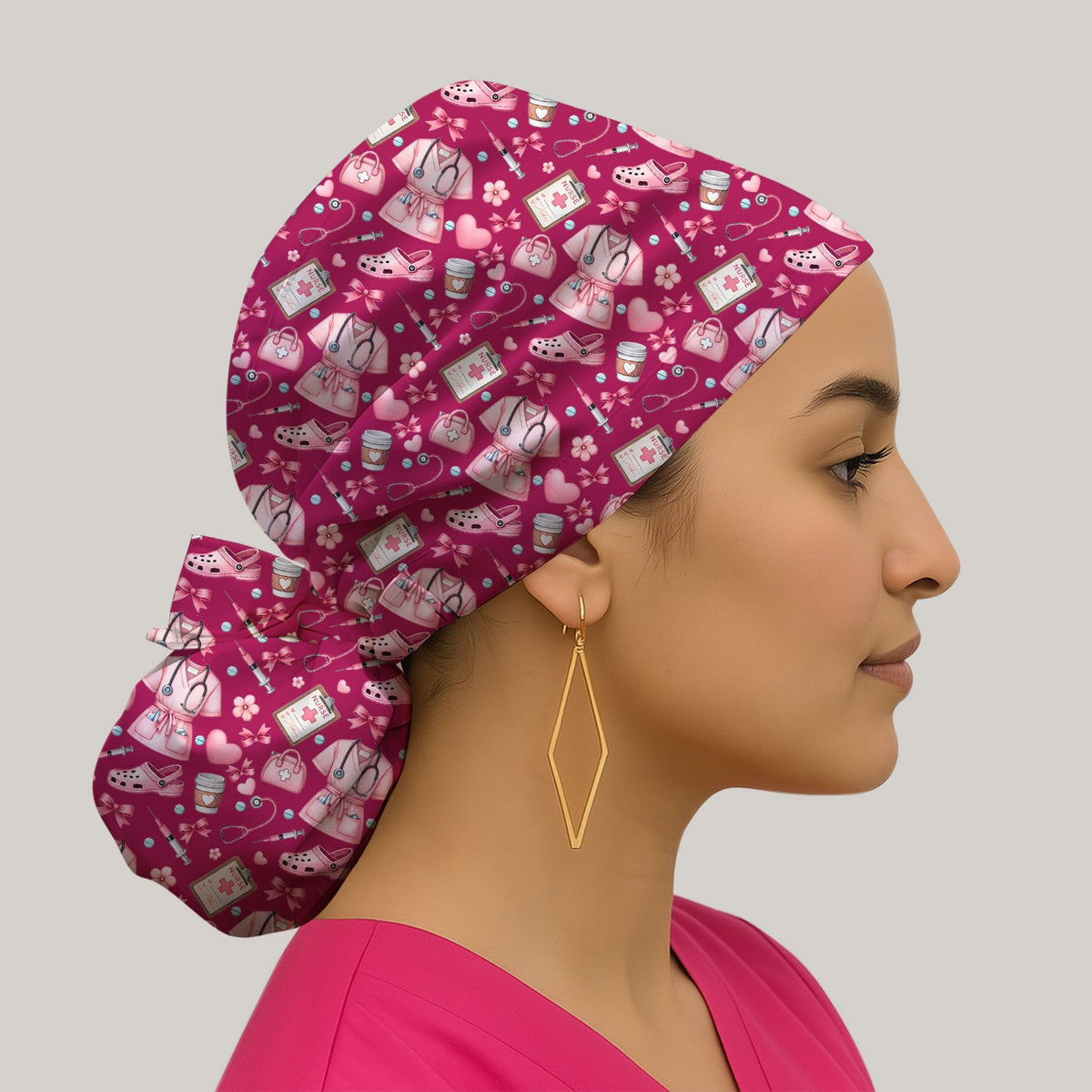 Valentine Pink Nurse Icons Scrub Cap