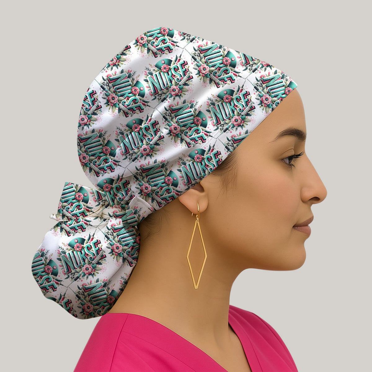 Typography Floral Scrub Cap