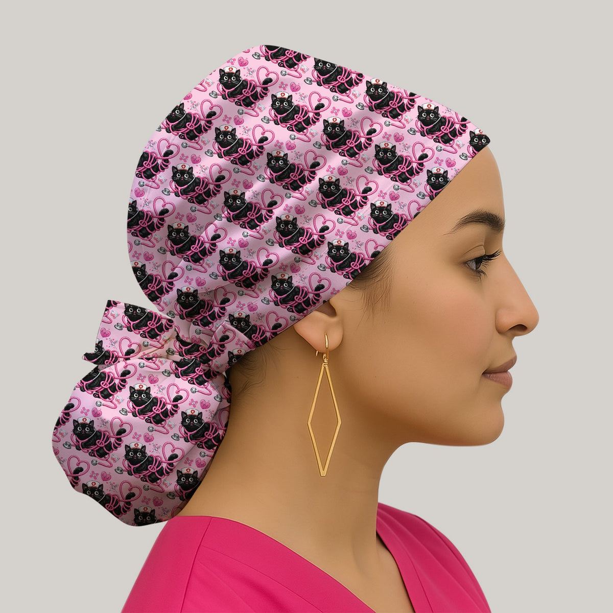 Valentine Cat Nurse Heart Scrub Cap