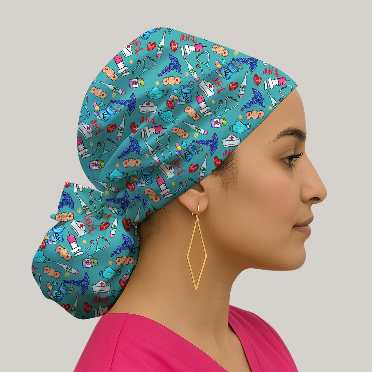 Stethoscope Heart Icons Nurse Scrub Cap