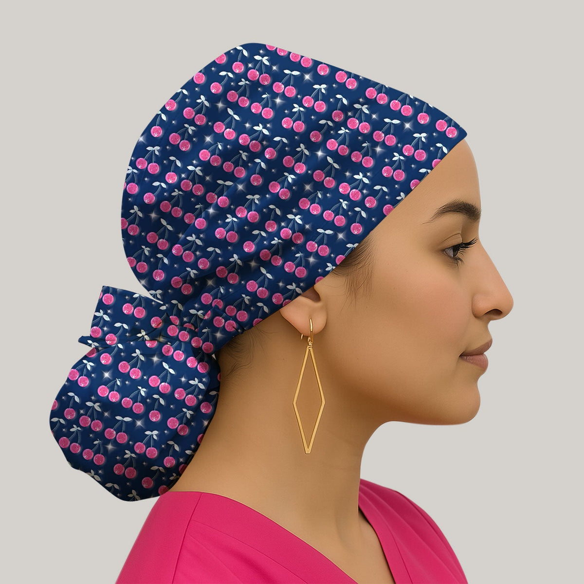 Pink Cherry Sparkle Nurse Scrub Cap