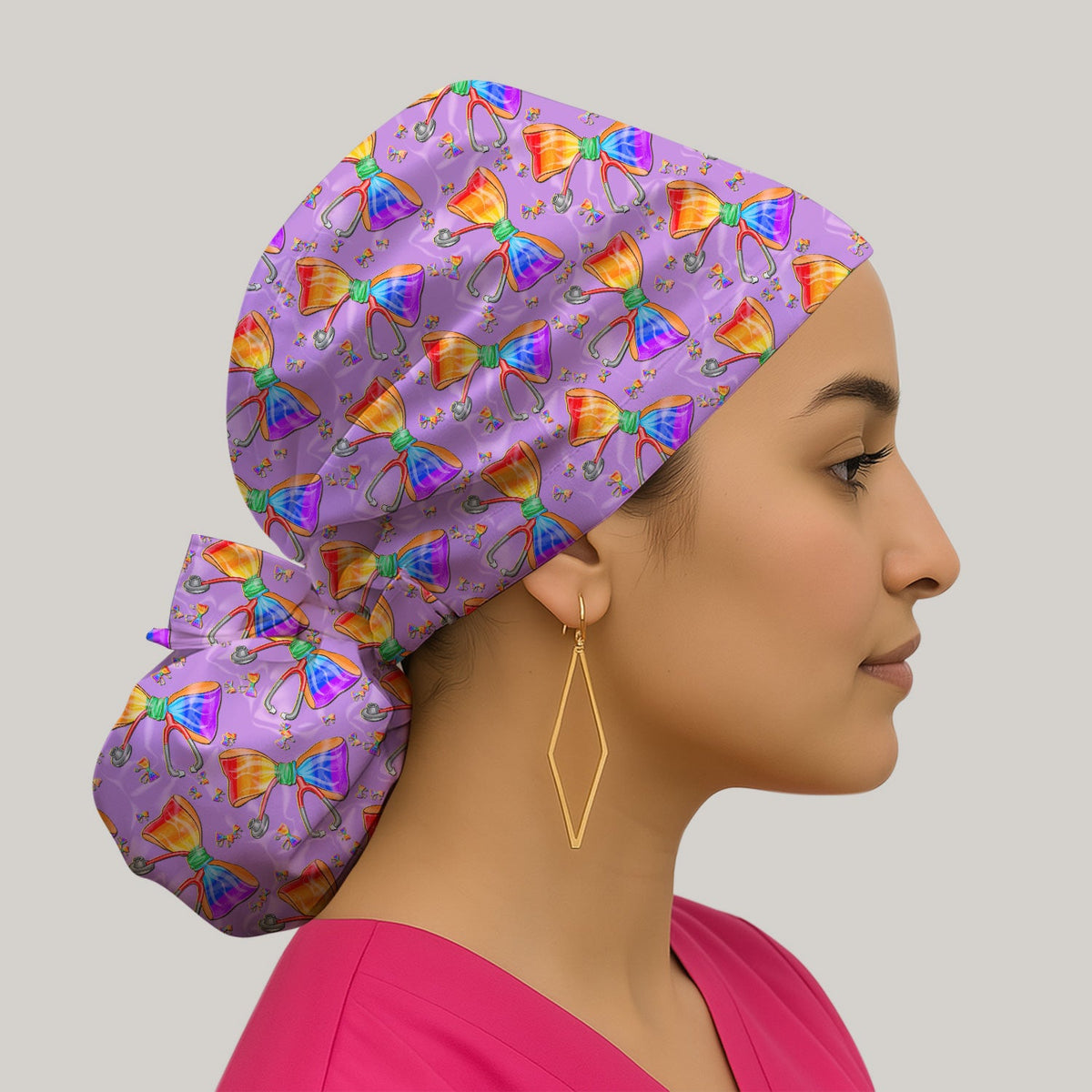 Colorful Rainbow Bow Stethoscope Scrub Cap