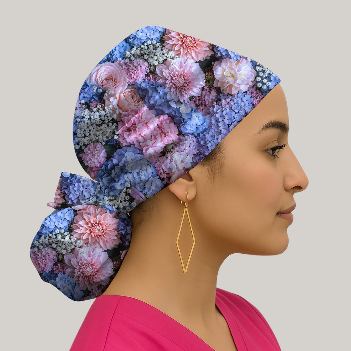 Pastel Hydrangea Rose Blossom Scrub Cap