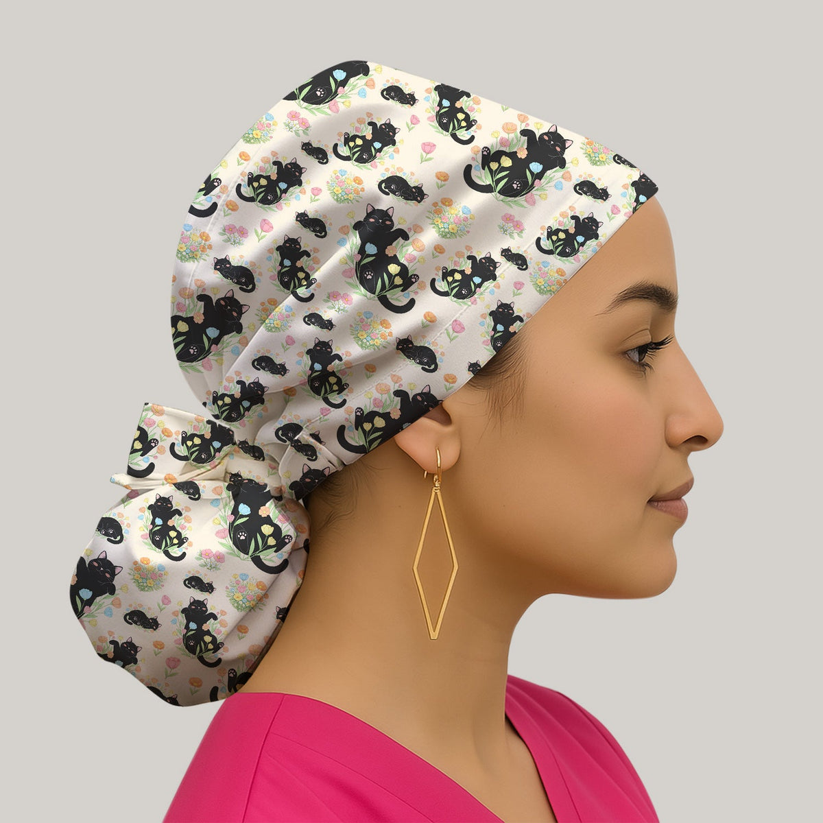 Cats Cute Poses Floral Scrub Cap