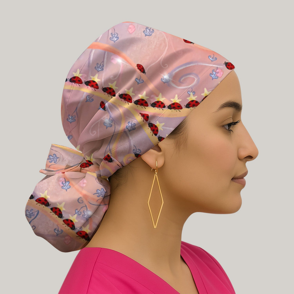 Ladybug Star Vine Swirl Scrub Cap