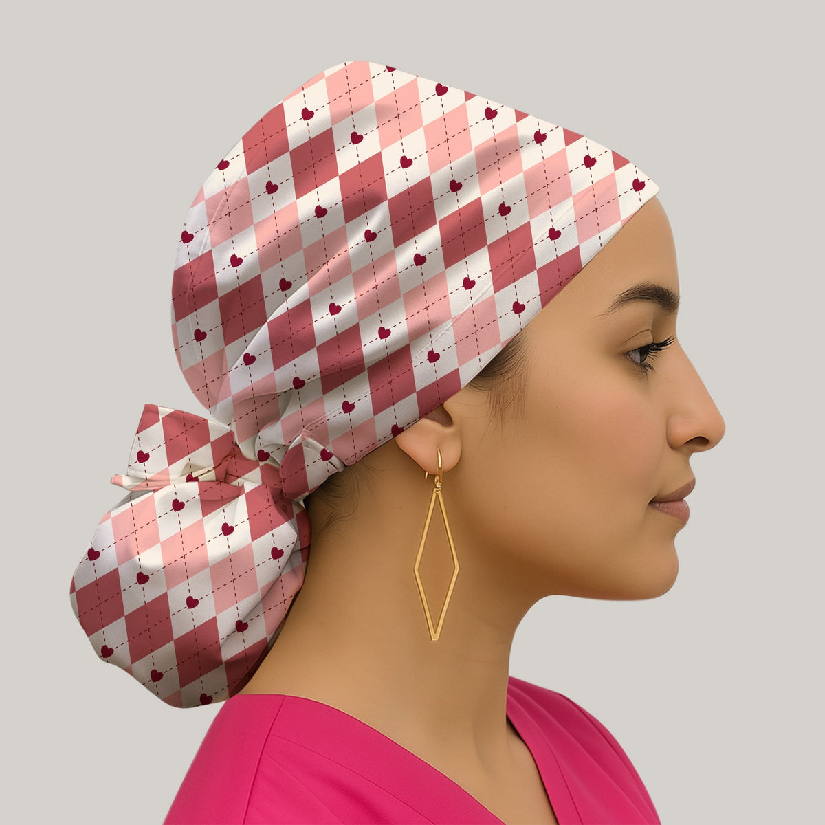 Red Argyle Plaid Scrub Cap