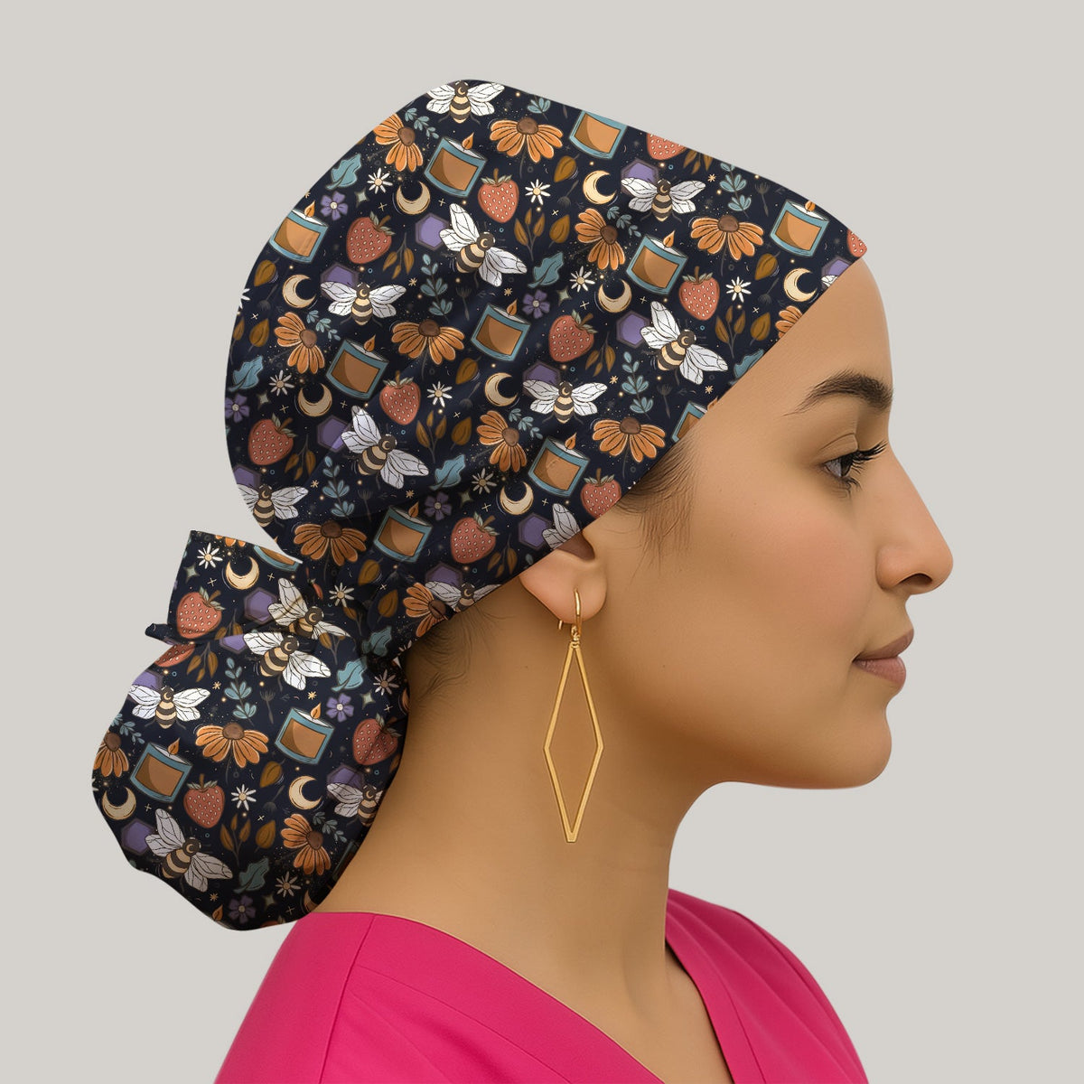 Bee Strawberry Floral Candle Scrub Cap