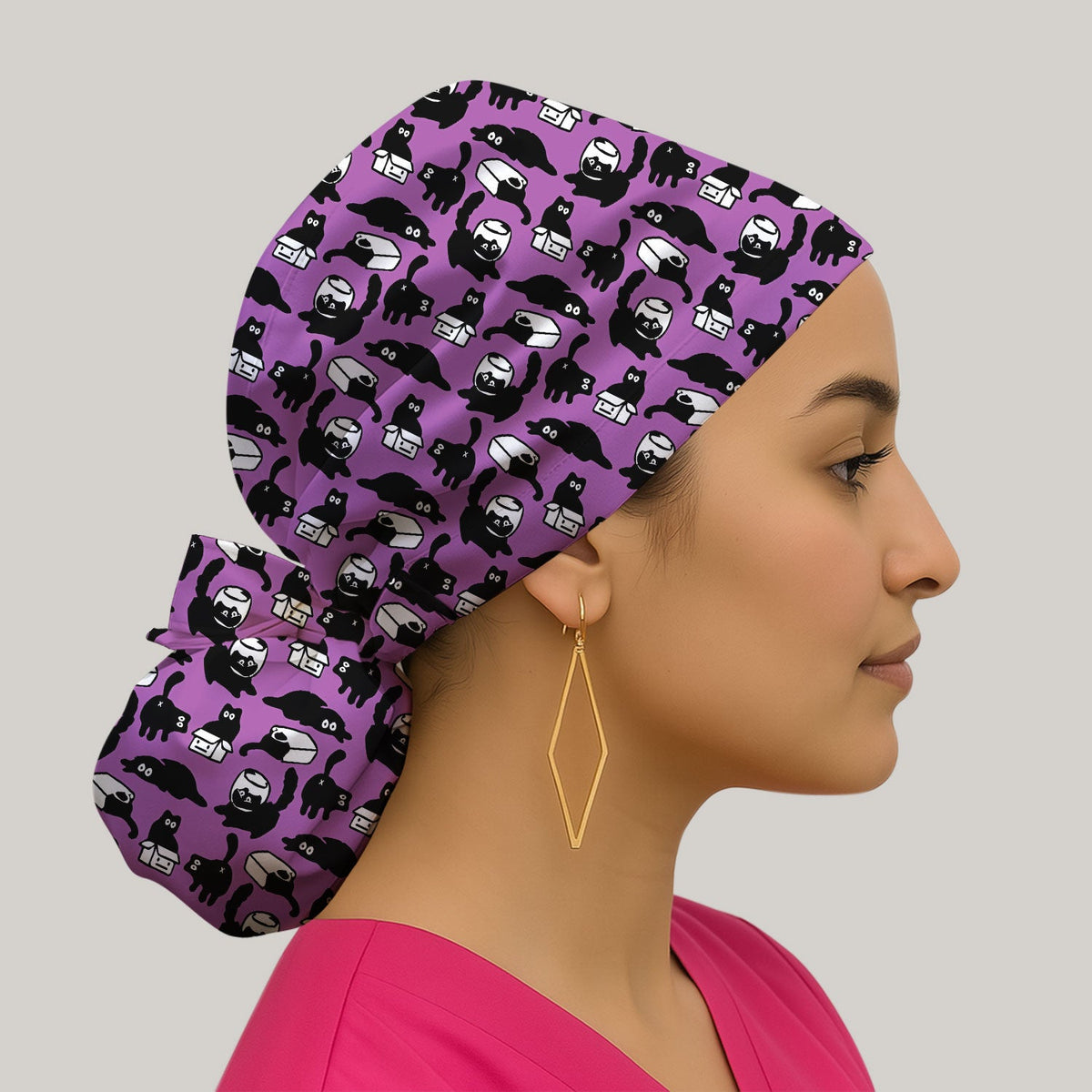 Dark Playful Cat Scrub Cap