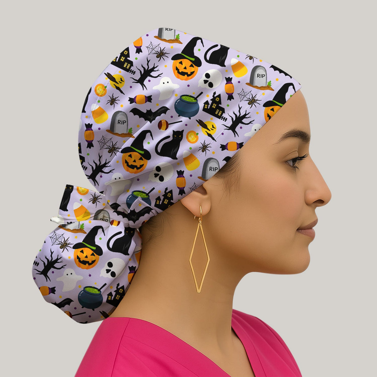 Ghost Pumpkin Witch Scrub Cap - Halloween Gift For Nurse