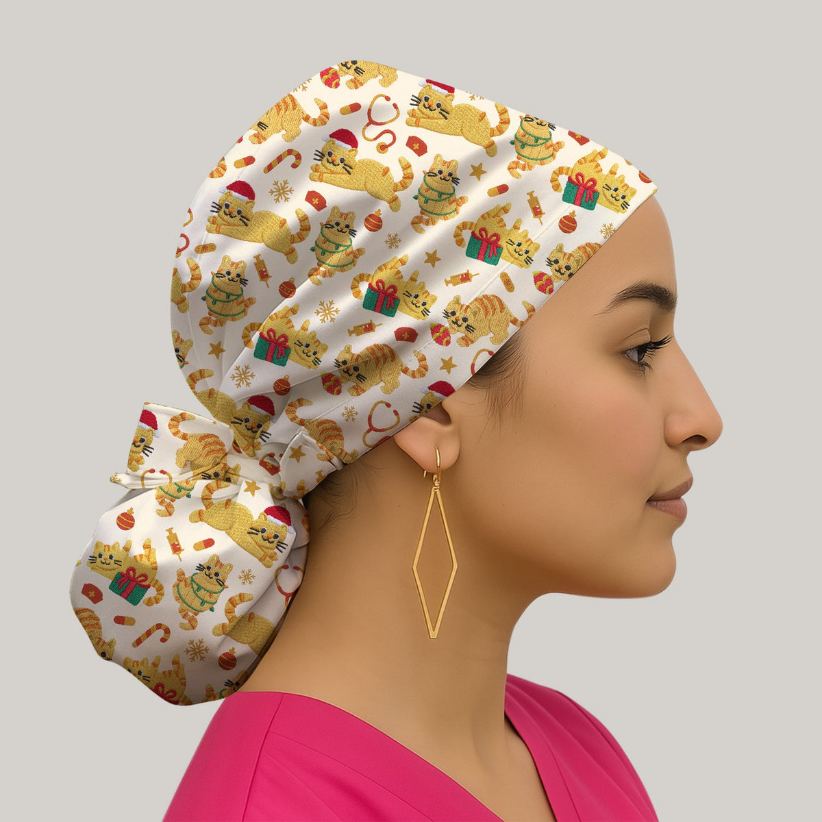 Christmas Kitty Scrub Cap
