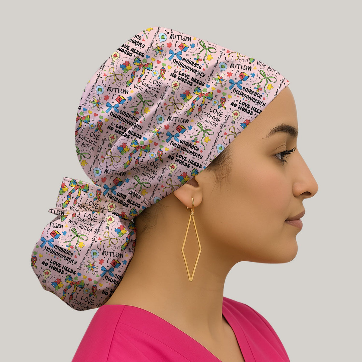 Autism Awareness Puzzle Ribbon Pastel Scrub Cap
