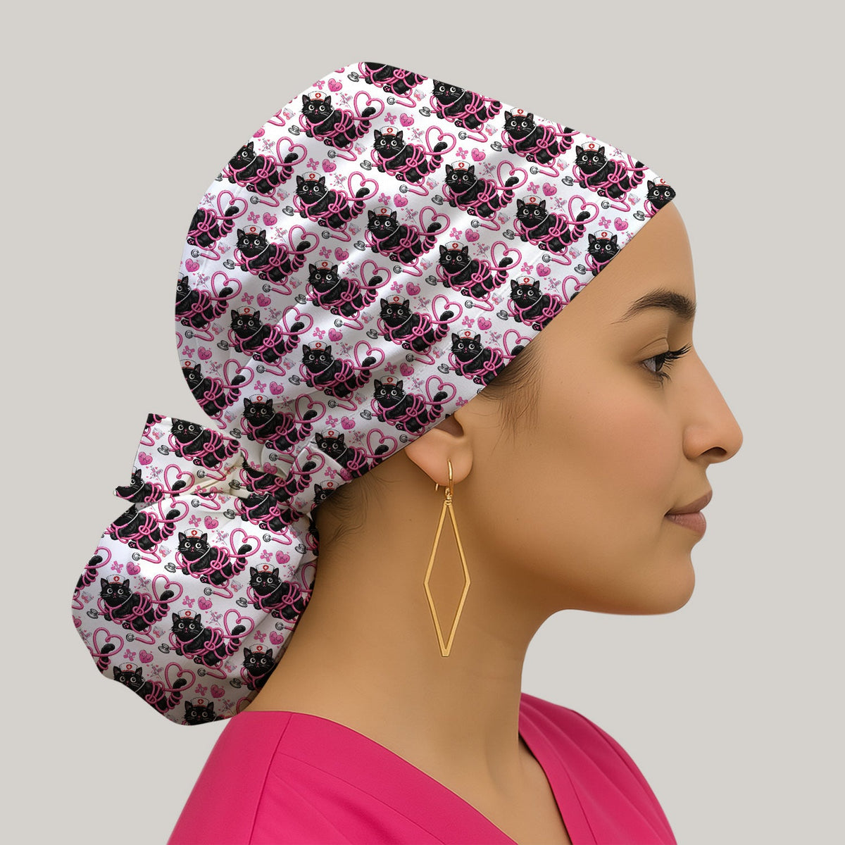 Valentine Cat Nurse Heart Scrub Cap