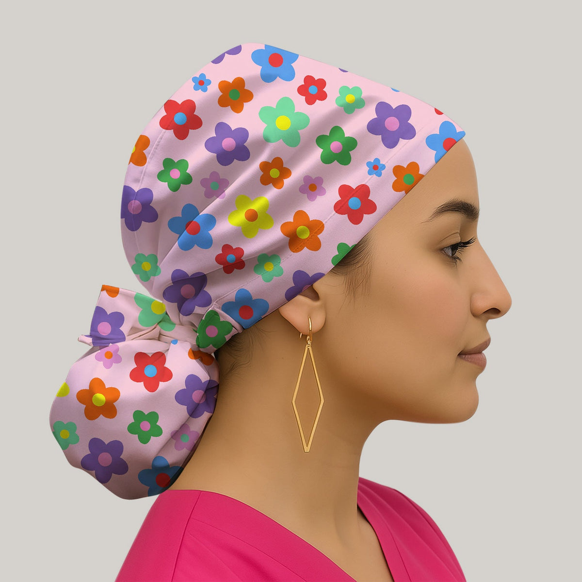 Colorful Retro Flower Scrub Cap