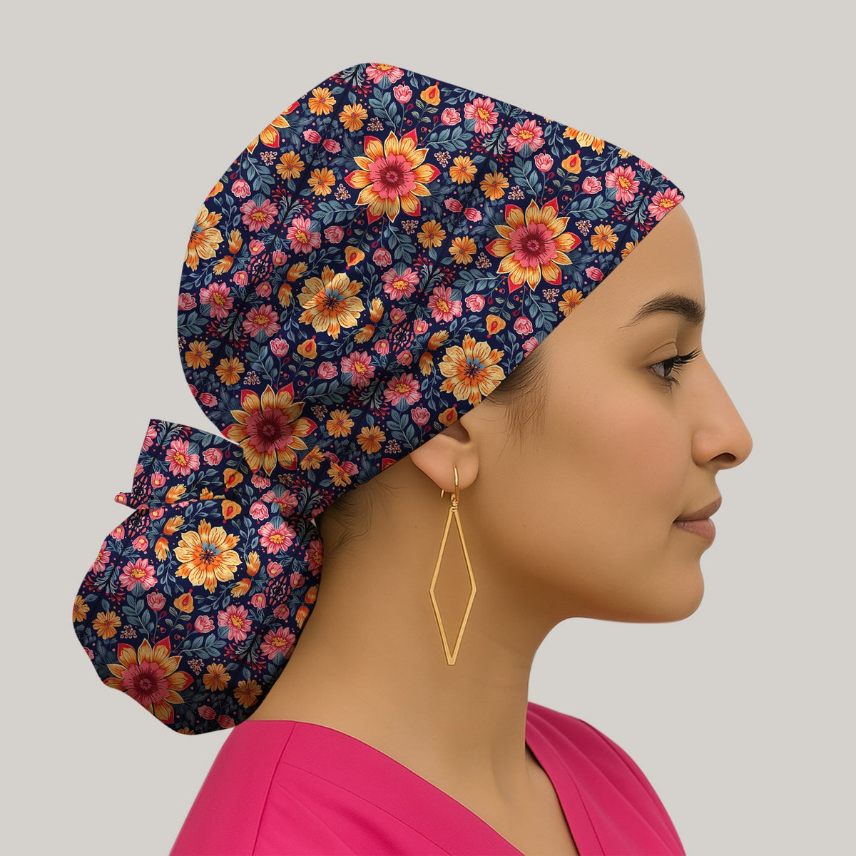 Elegant Dark Floral Scrub Cap
