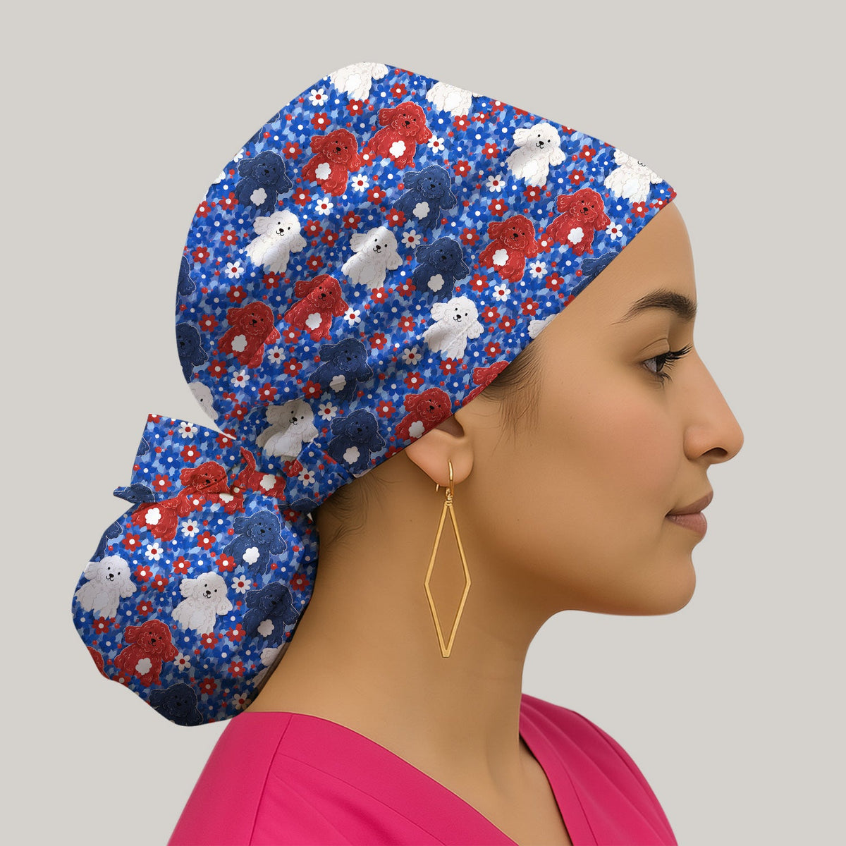 Poodle Floral Garden Scrub Cap