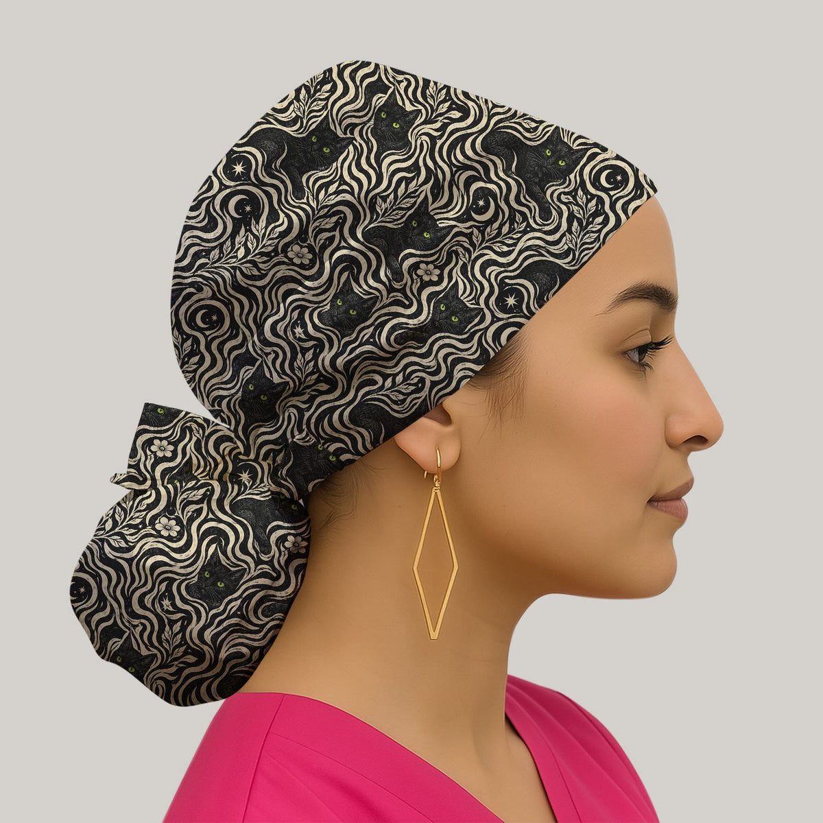 Mystical Black Cat Moonlit Scrub Cap